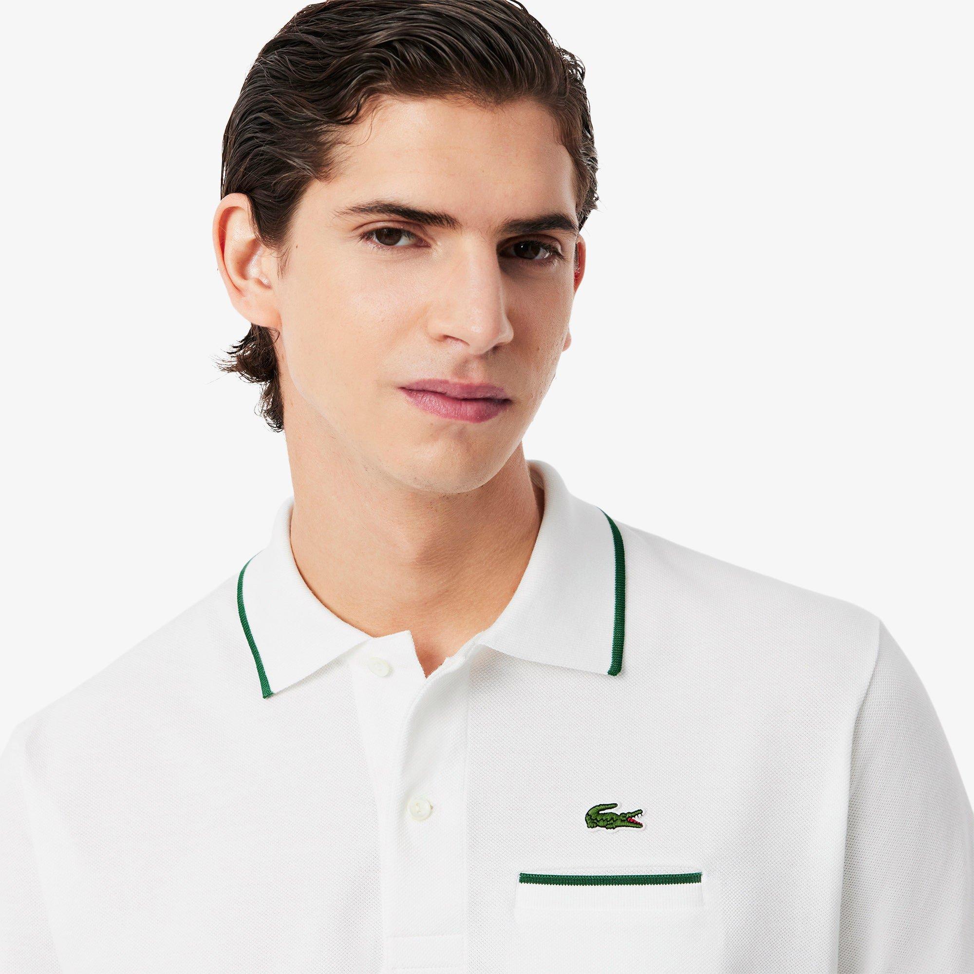 WHITE/GREEN - Lacoste - Classic Fit Pocket Accent L.12.12 Mens Polo Shirt - 4