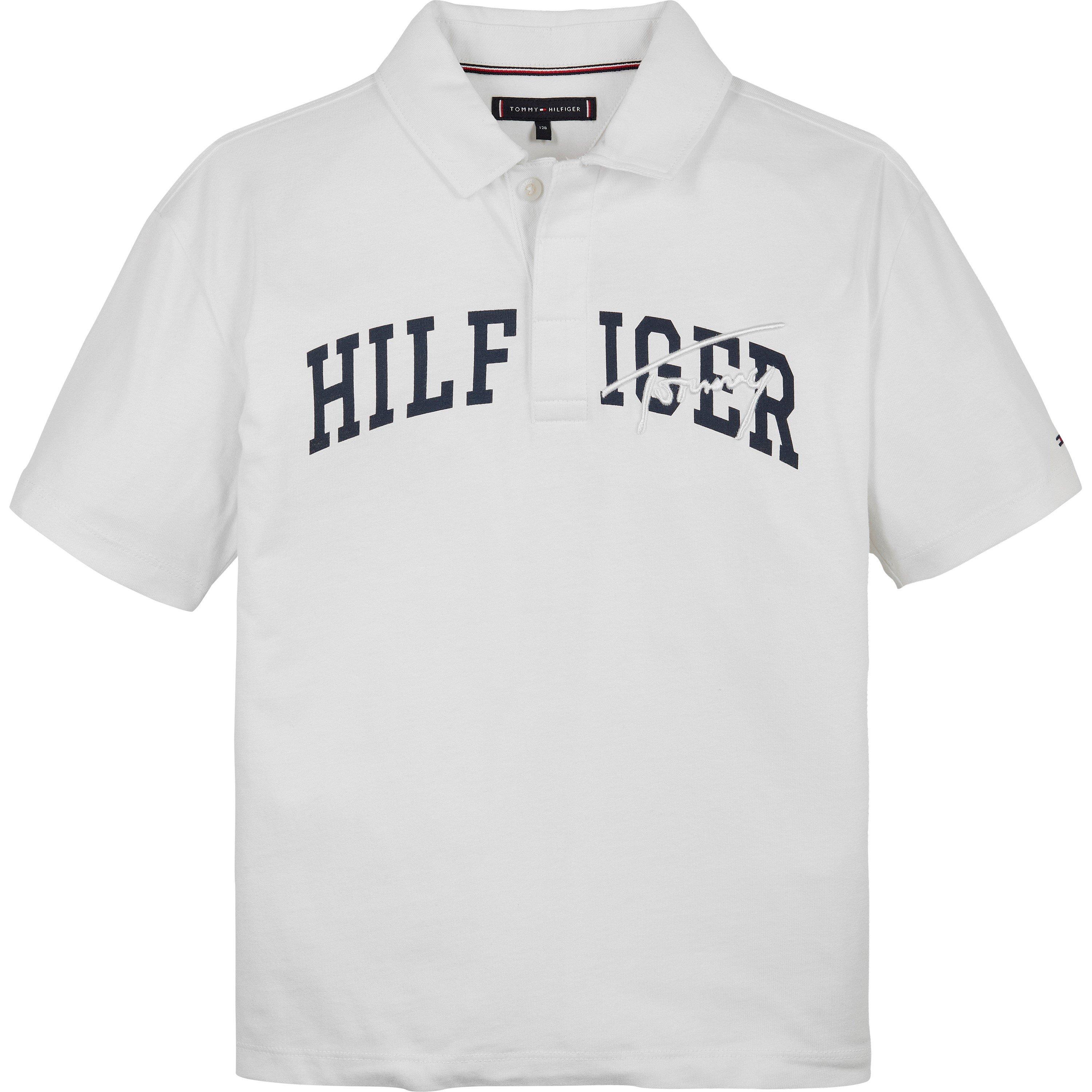 Tommy Hilfiger Kids' Script Logo Short Sleeve Polo Shirt - White YBR - Size 4Y