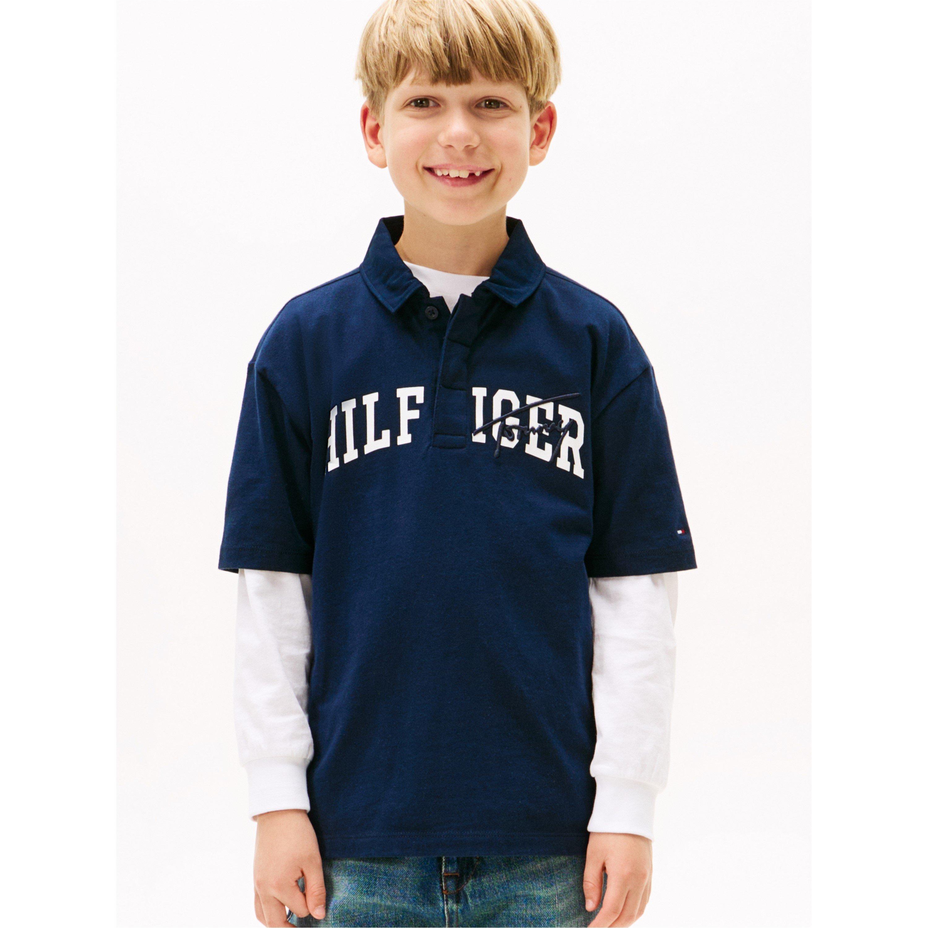 Night Navy C1G - Tommy Hilfiger - Kids' Script Logo Short Sleeve Polo Shirt - 2