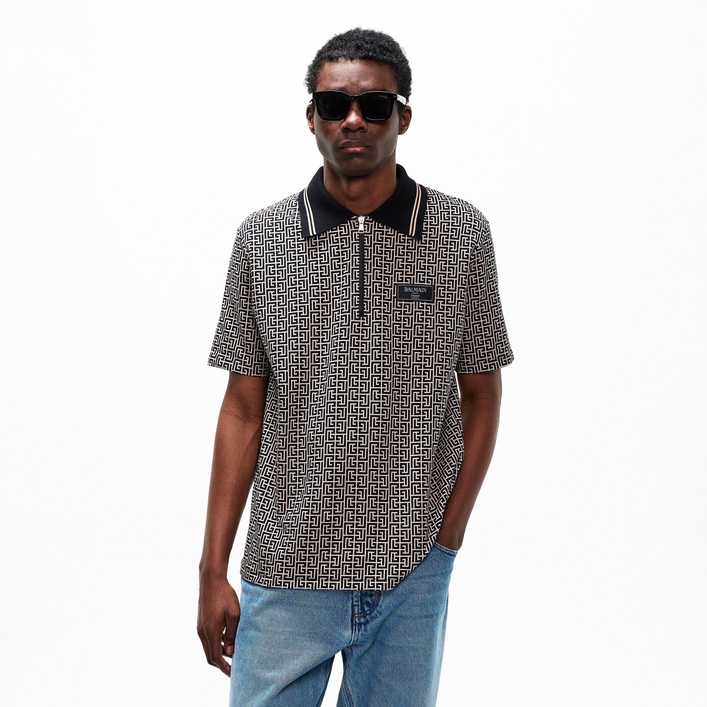 Black/Ivory - Balmain - Men's Mono Short Sleeve Polo Shirt - 3