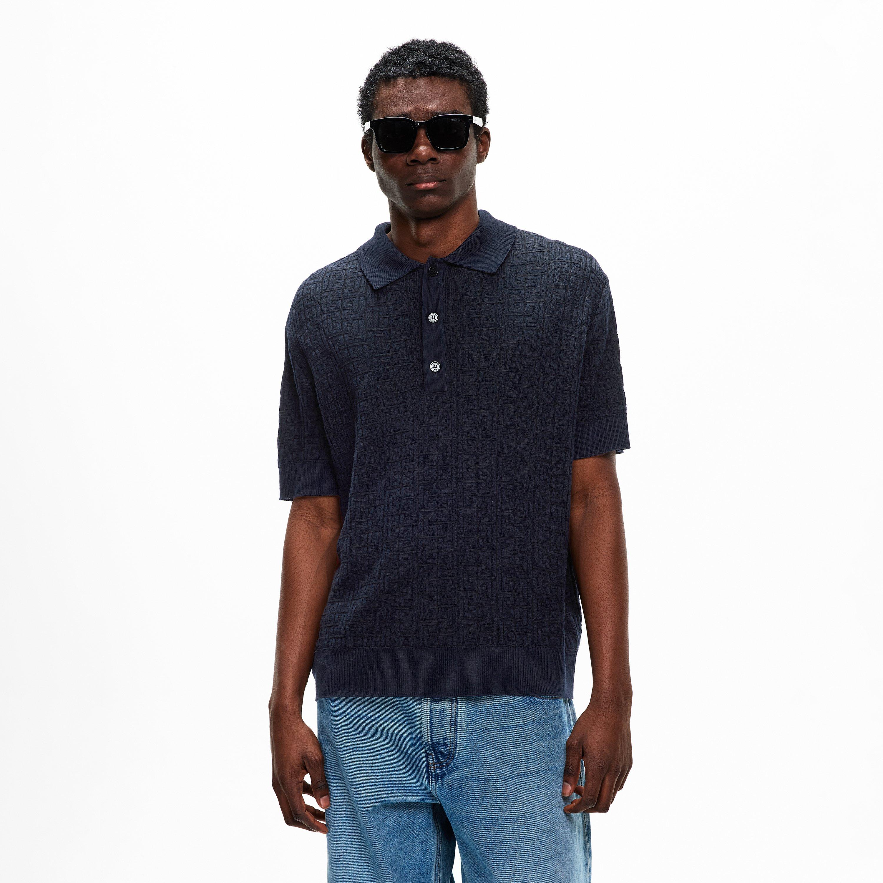 Marine - Balmain - Men's Mono Short Sleeve Polo Shirt - 3
