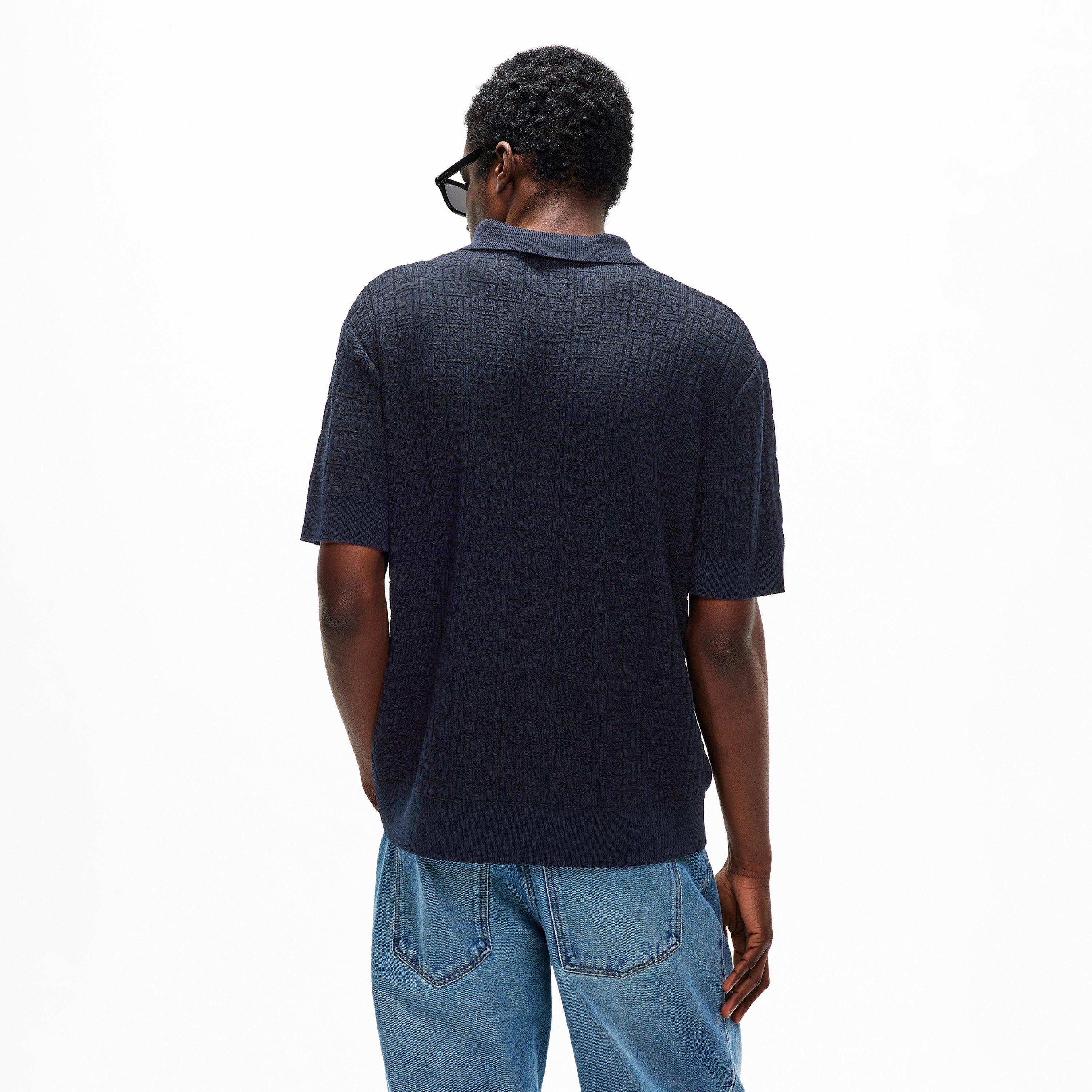 Marine - Balmain - Men's Mono Short Sleeve Polo Shirt - 4