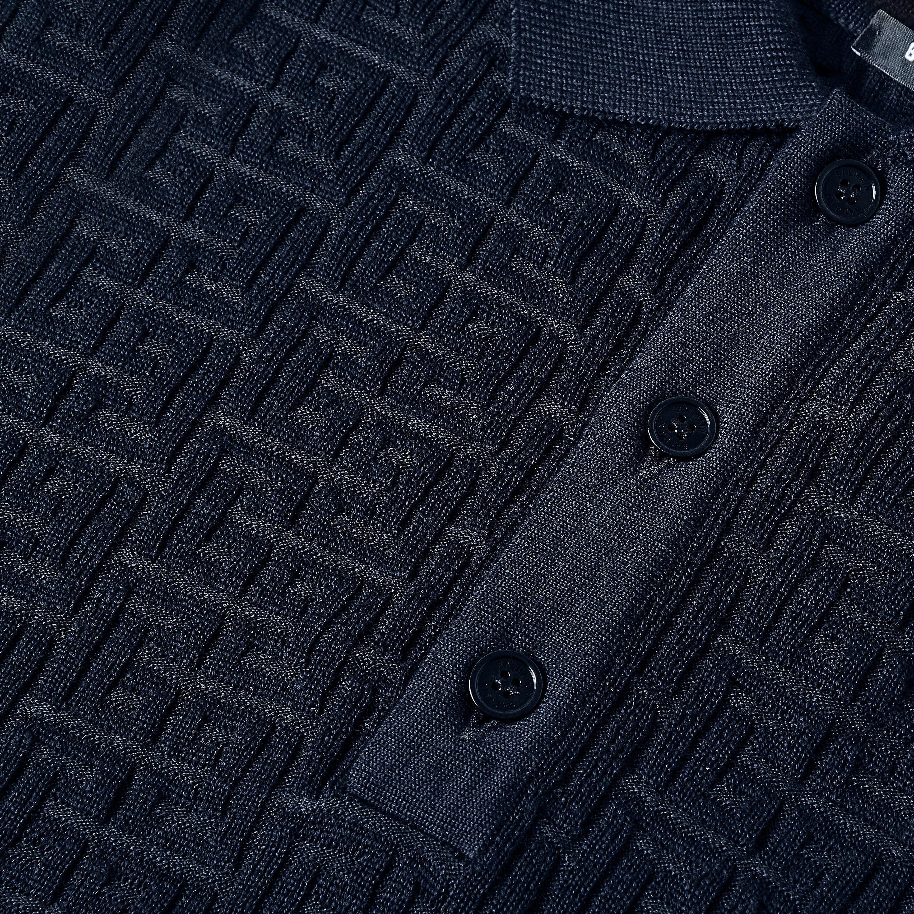 Marine - Balmain - Men's Mono Short Sleeve Polo Shirt - 5