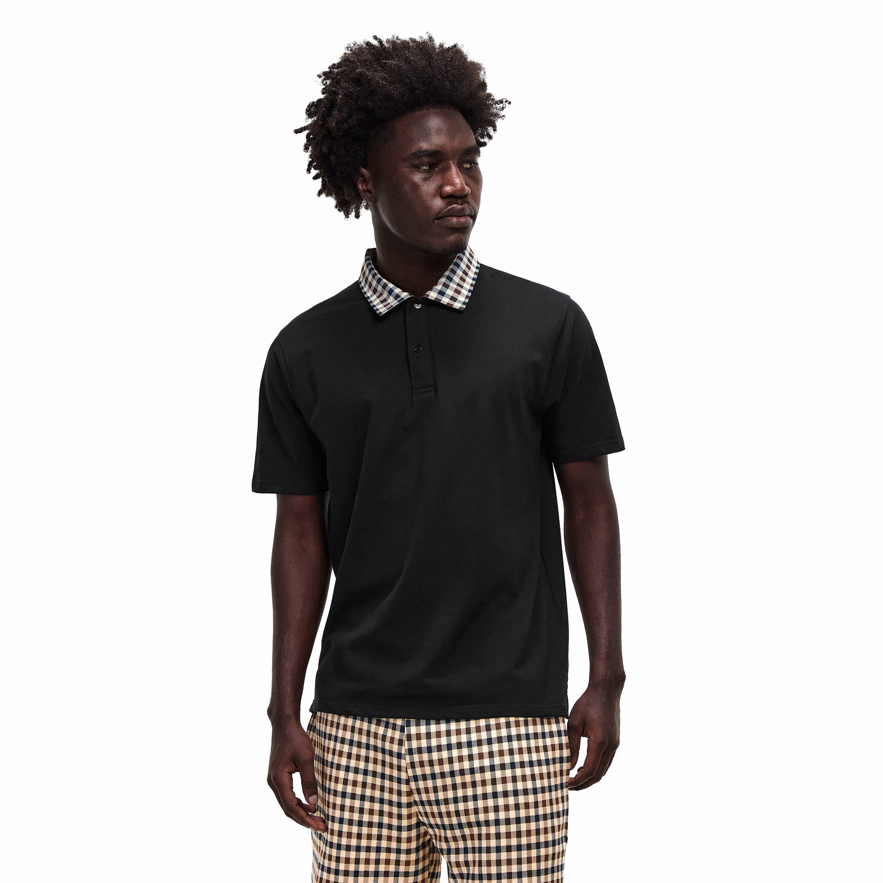 Black - Aquascutum - AquAct Chk Cllr Polo Sn62 - 3
