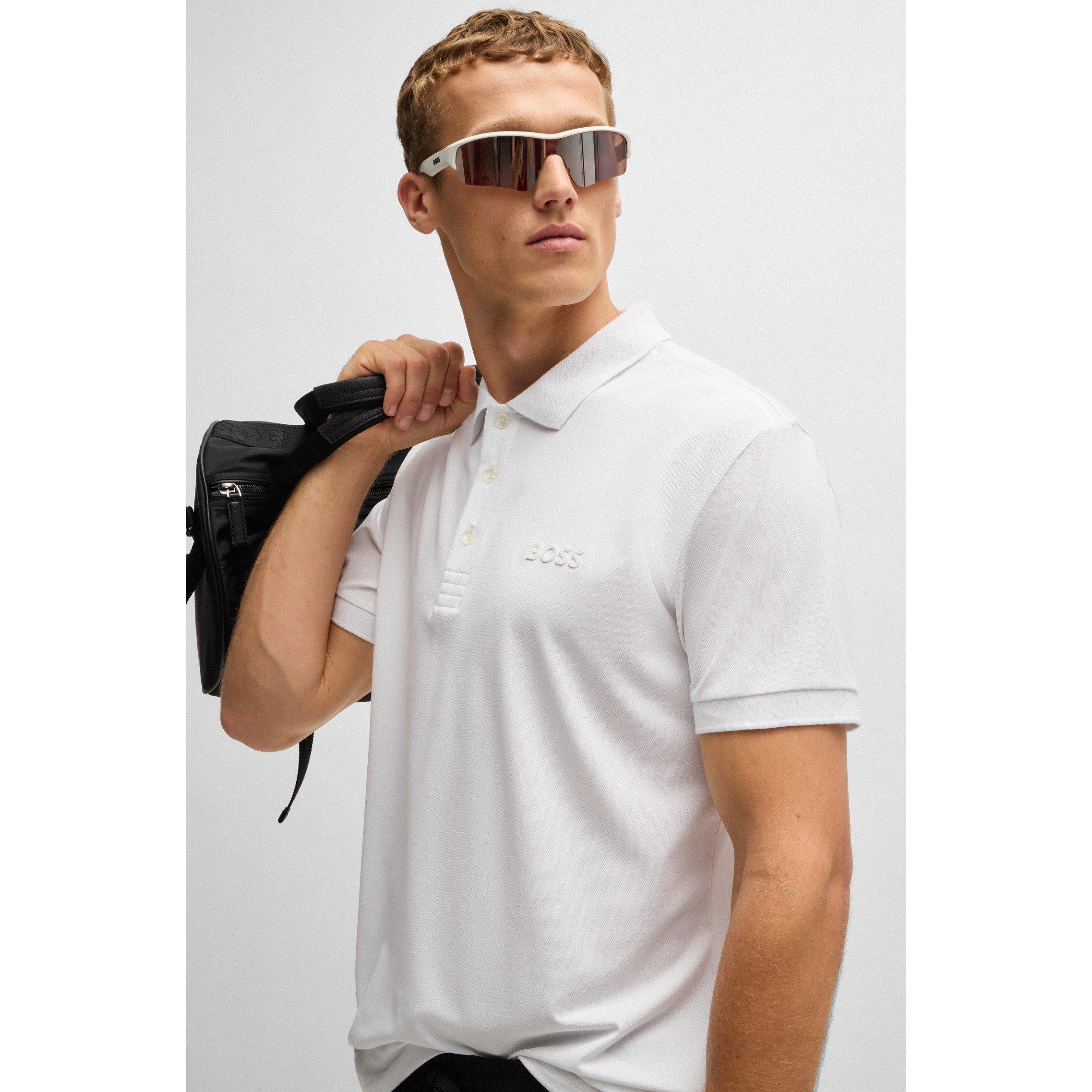 White - Boss - Men's Logo Polo Shirt, Iconic Logo Placement - 4