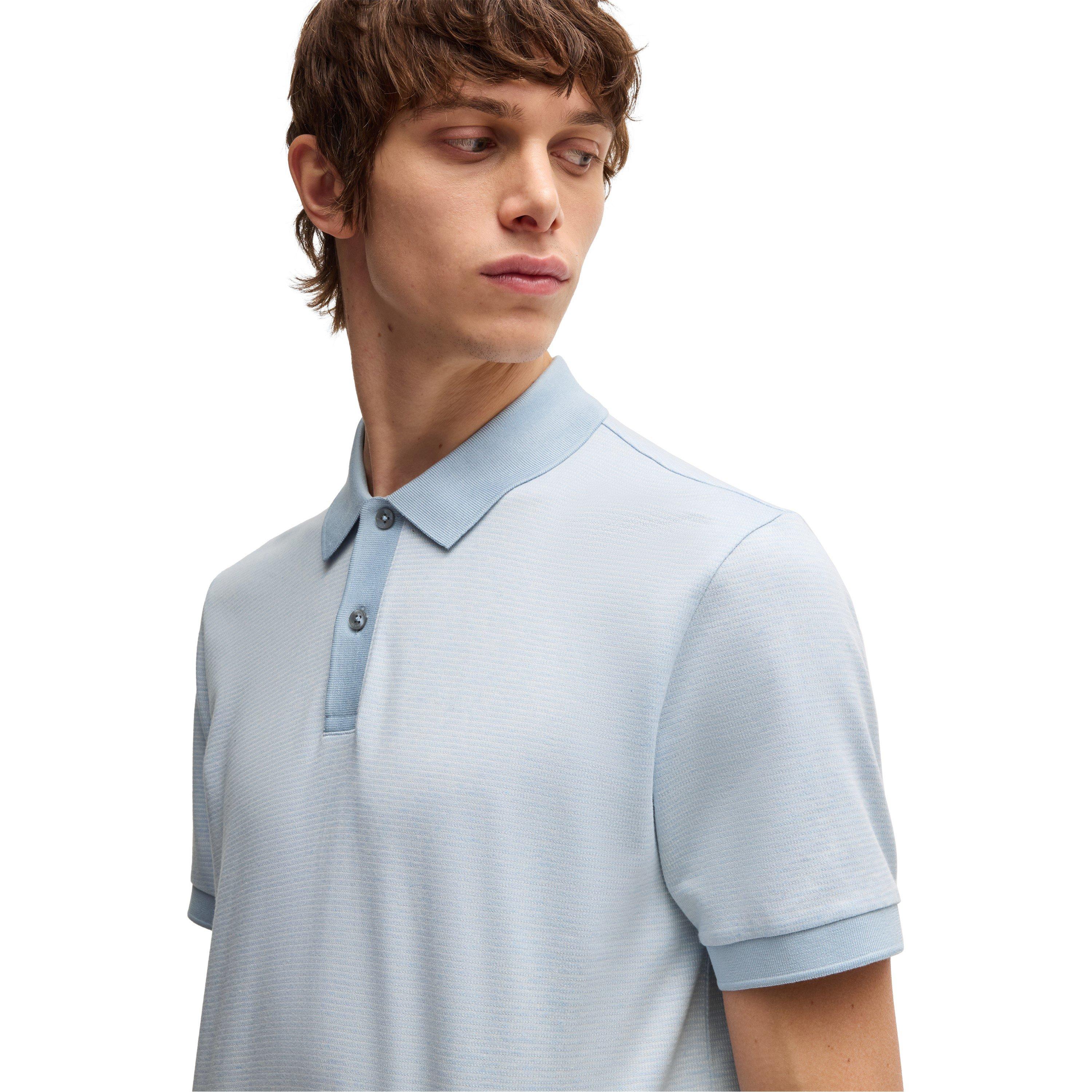 Pastel Blue - Boss - Men's H-Parlay Three-Tone Fabric Polo Shirt - 4