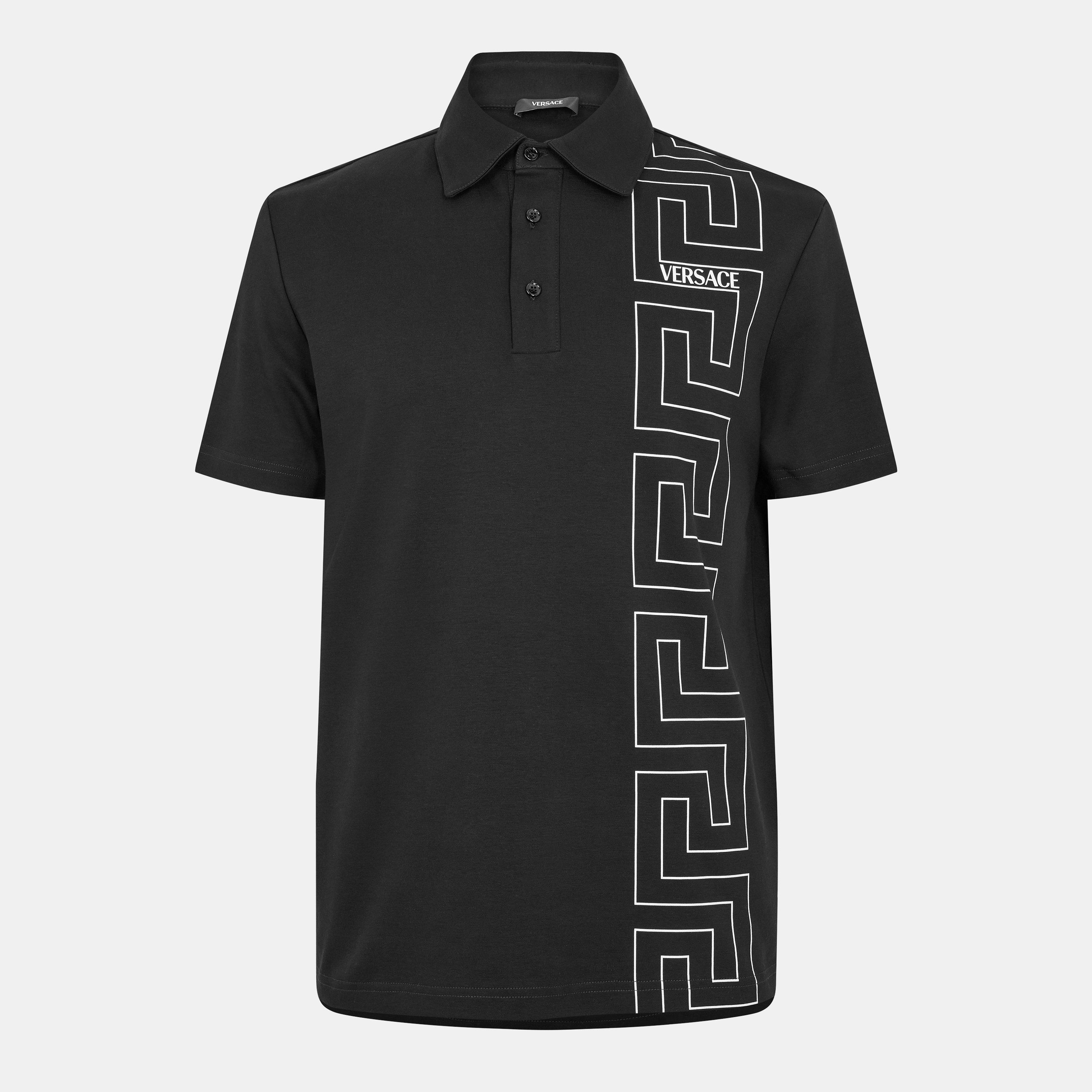 Black 2B020 - Versace - Men's Grec Short Sleeve Polo Shirt - 1