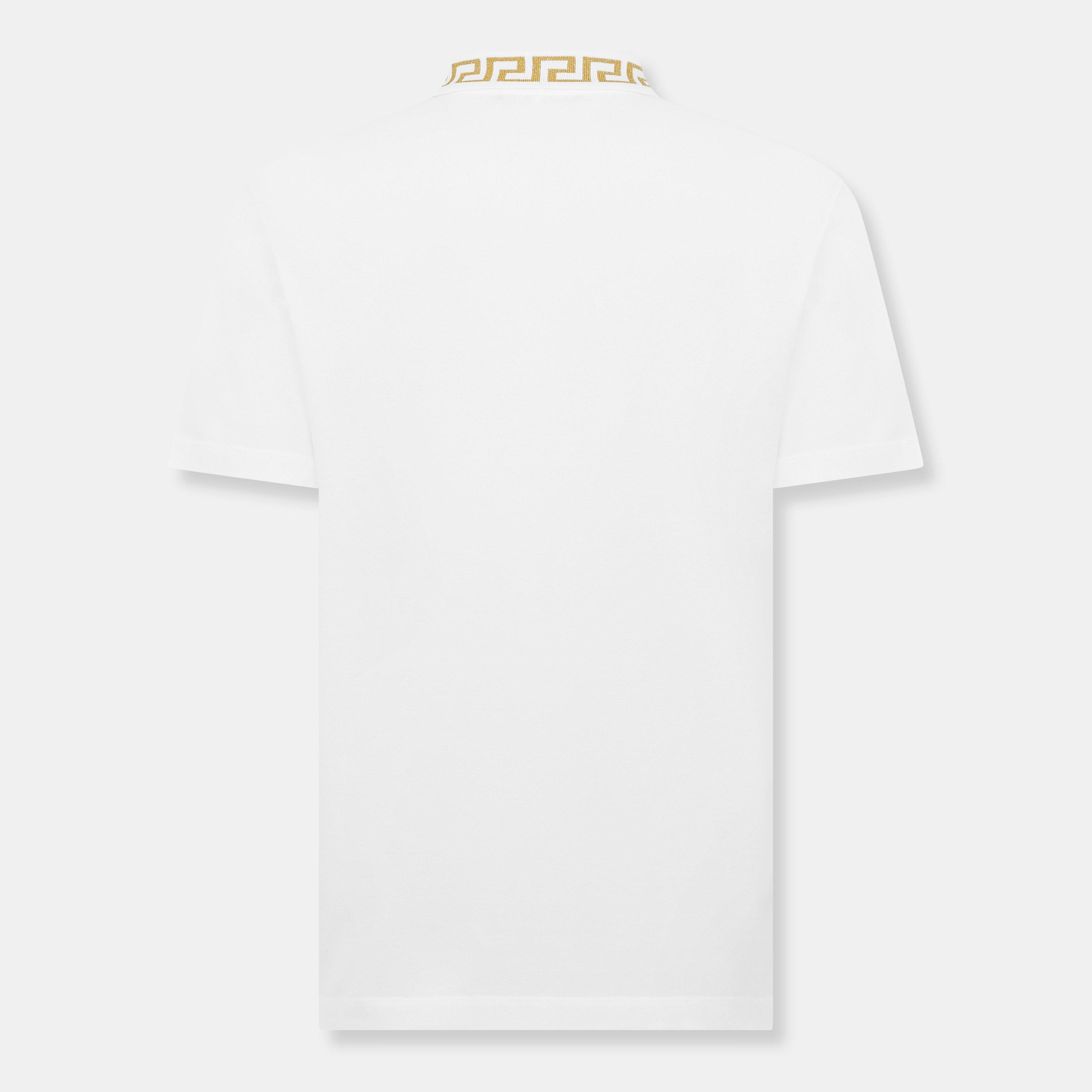 Wht/Gld 2W110 - Versace - Men's Greca Short Sleeve Polo Shirt - 2