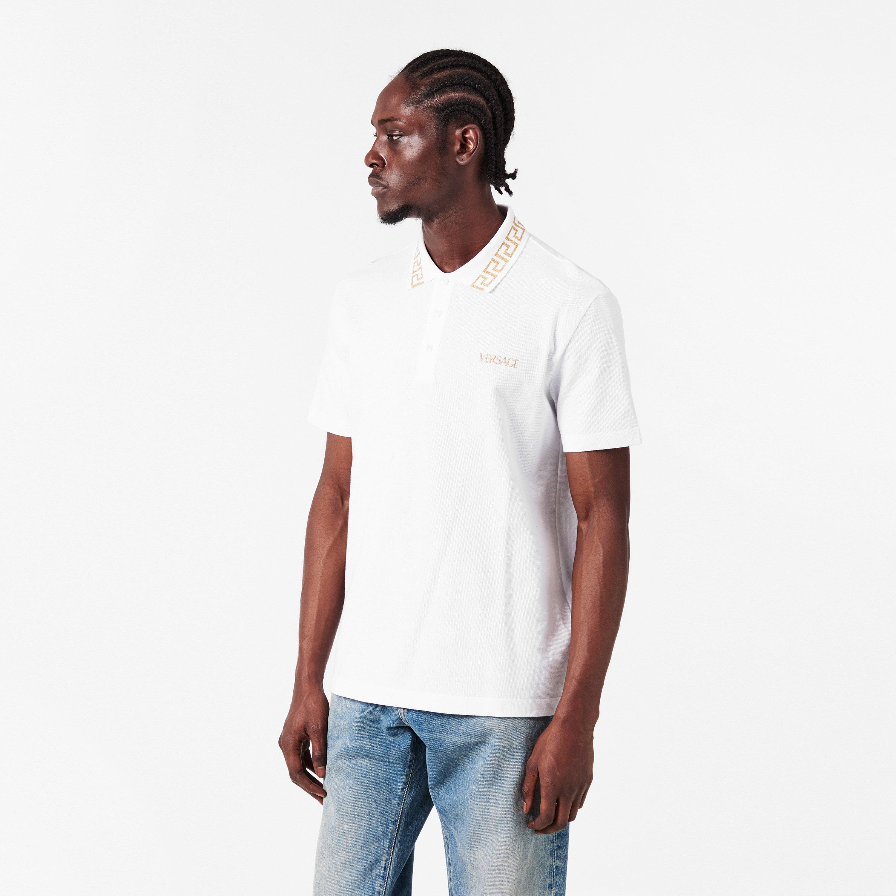 Wht/Gld 2W110 - Versace - Men's Greca Short Sleeve Polo Shirt - 3