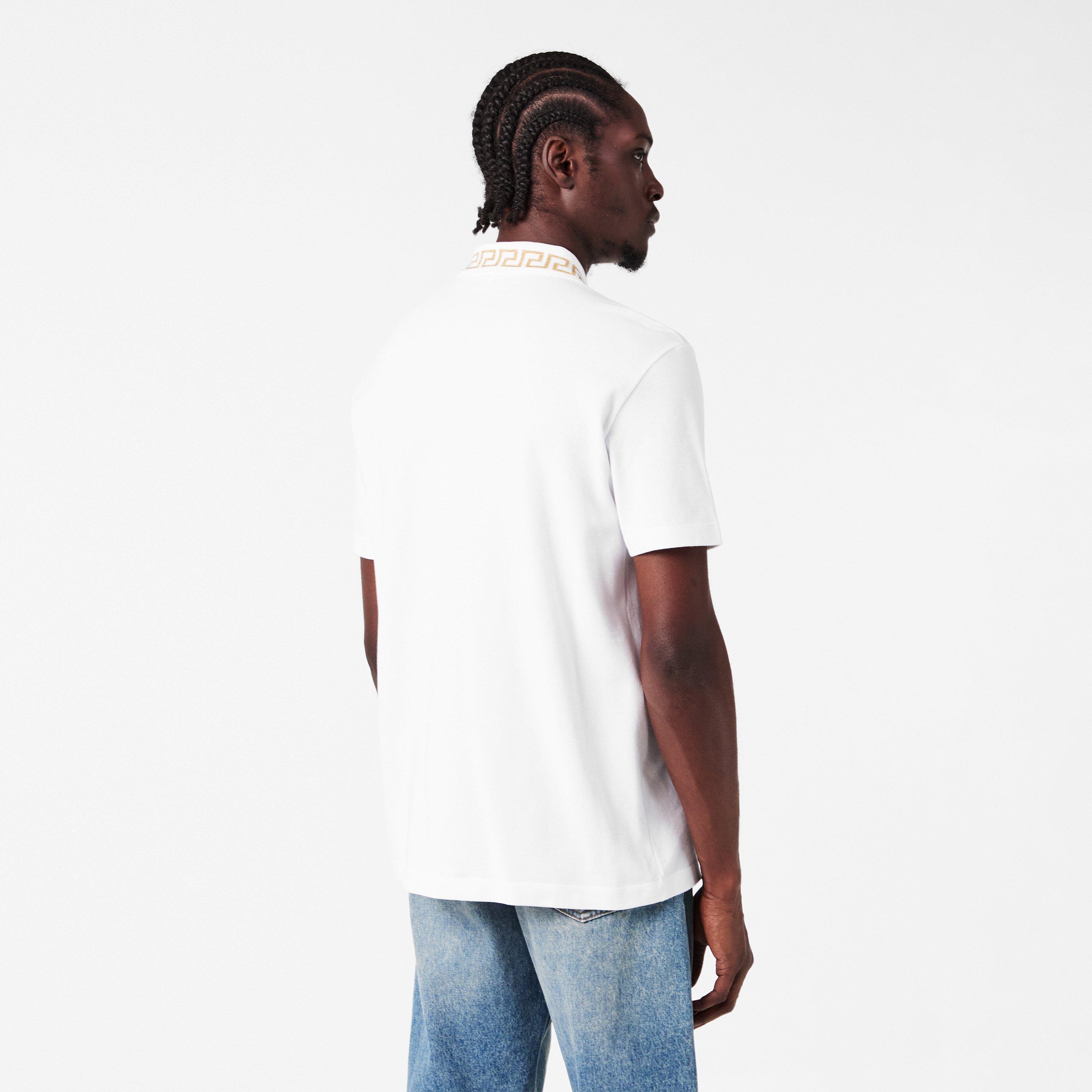 Wht/Gld 2W110 - Versace - Men's Greca Short Sleeve Polo Shirt - 4