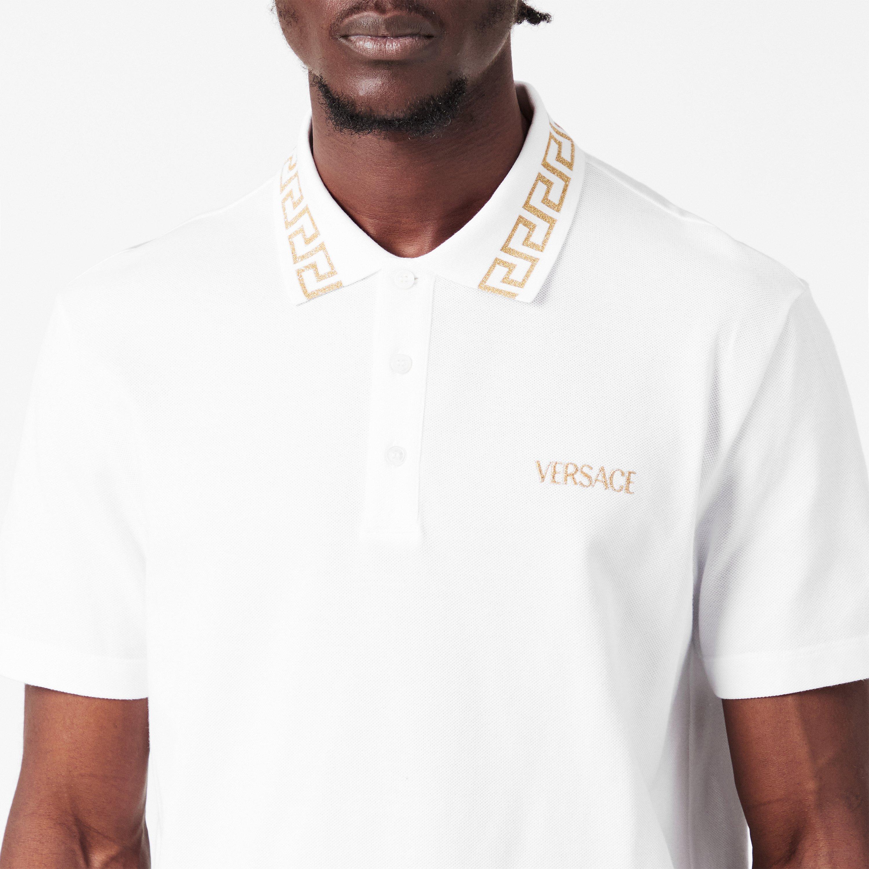 Wht/Gld 2W110 - Versace - Men's Greca Short Sleeve Polo Shirt - 5