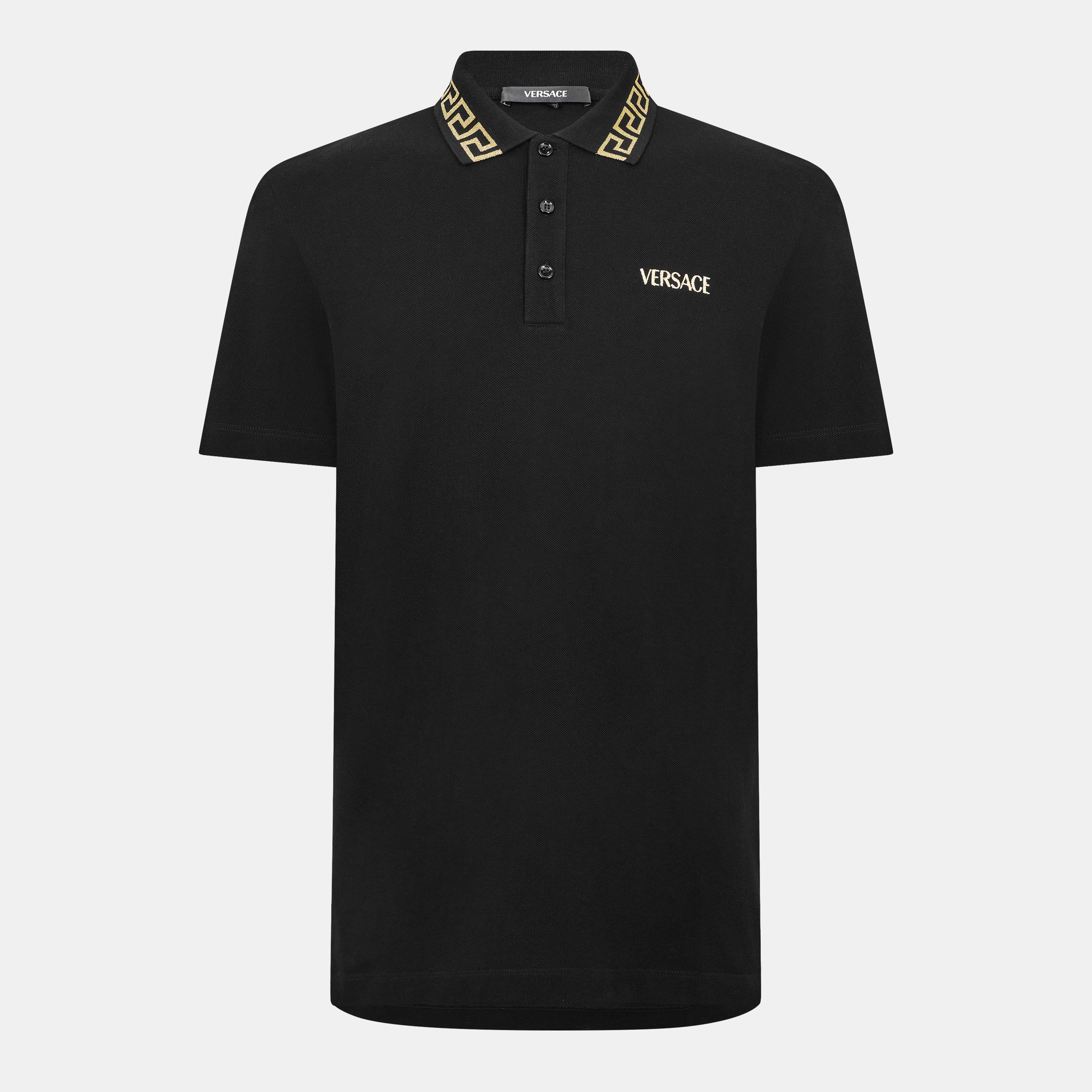 Blk/Gld 2B130 - Versace - Men's Greca Short Sleeve Polo Shirt - 1