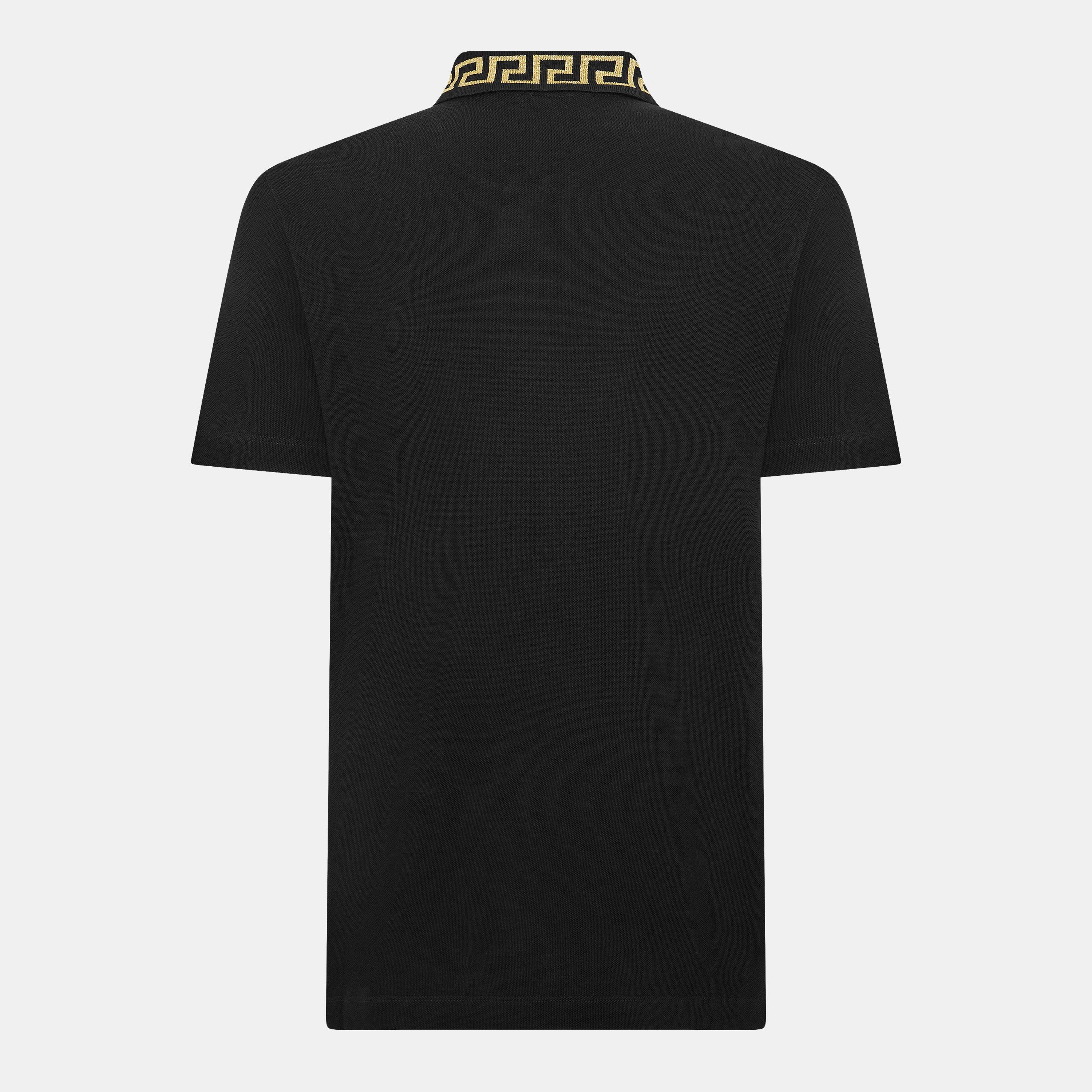 Blk/Gld 2B130 - Versace - Men's Greca Short Sleeve Polo Shirt - 2