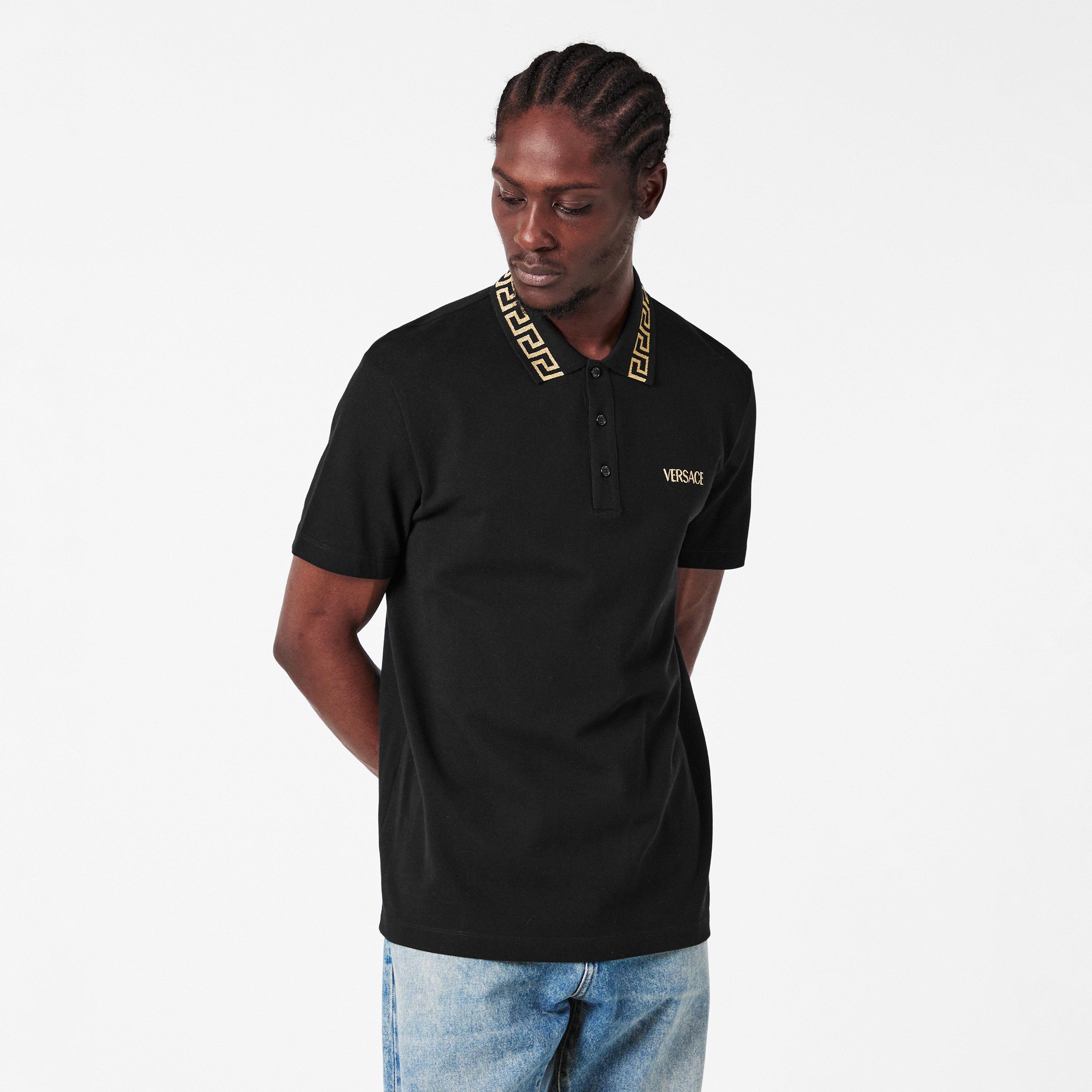 Blk/Gld 2B130 - Versace - Men's Greca Short Sleeve Polo Shirt - 3