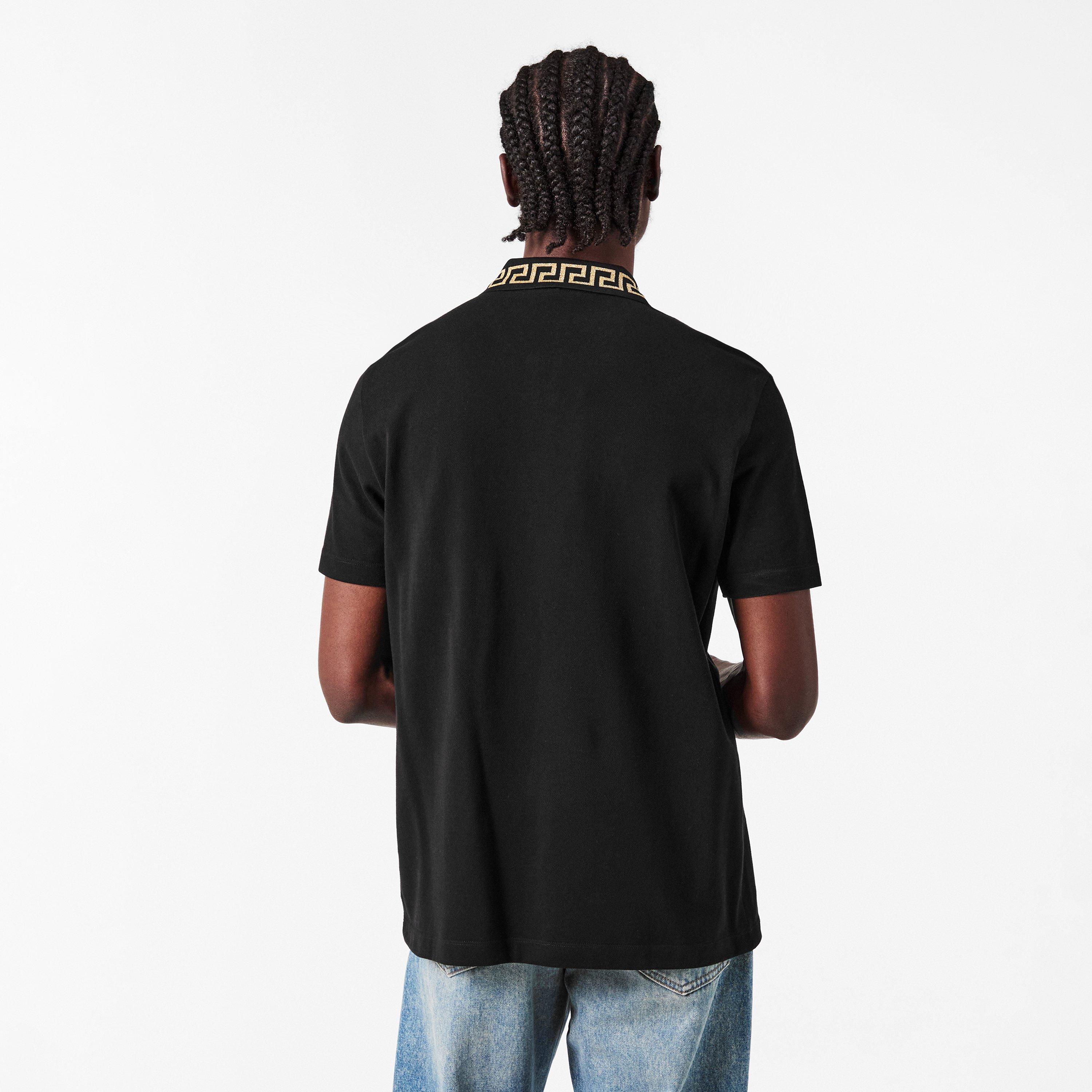 Blk/Gld 2B130 - Versace - Men's Greca Short Sleeve Polo Shirt - 4