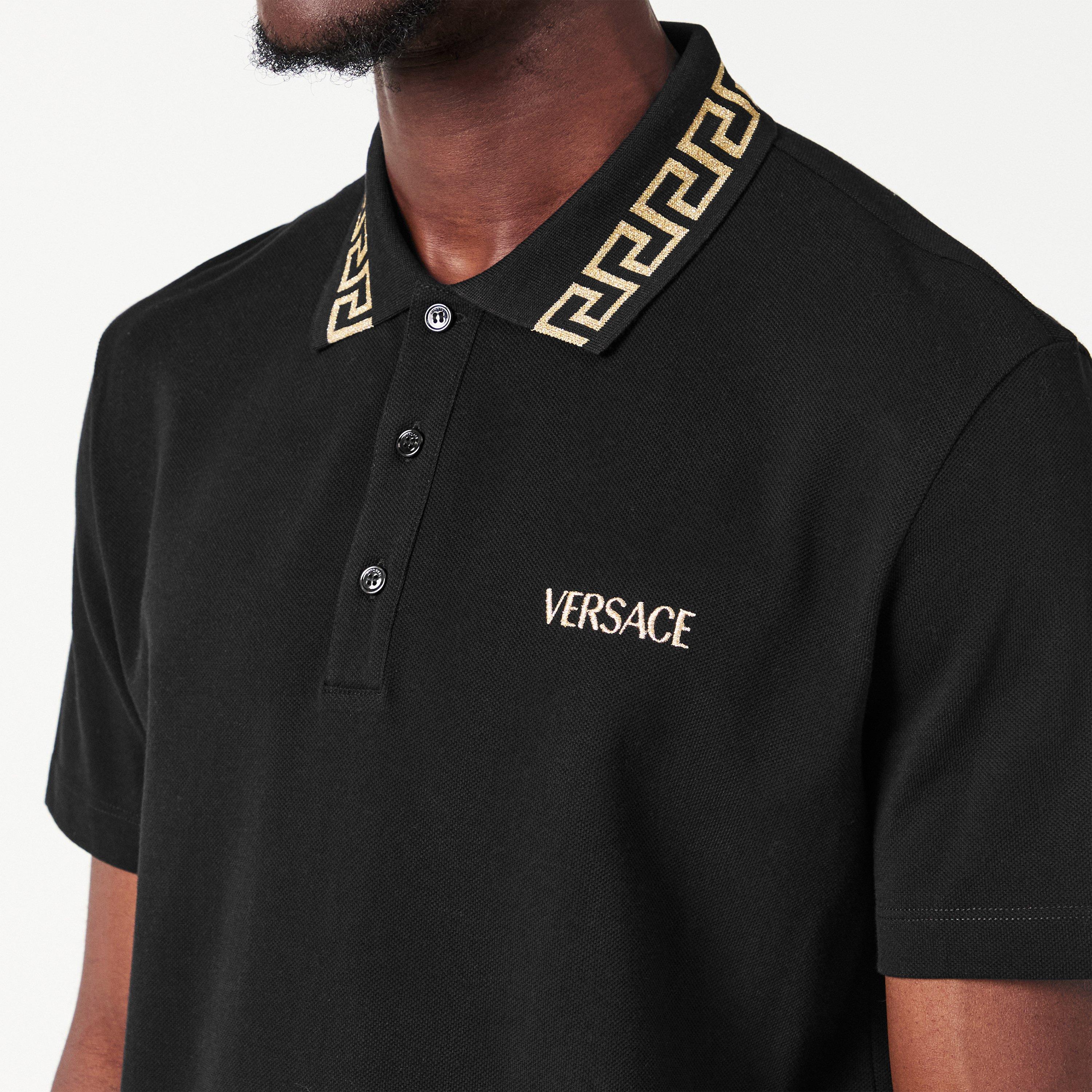 Blk/Gld 2B130 - Versace - Men's Greca Short Sleeve Polo Shirt - 5