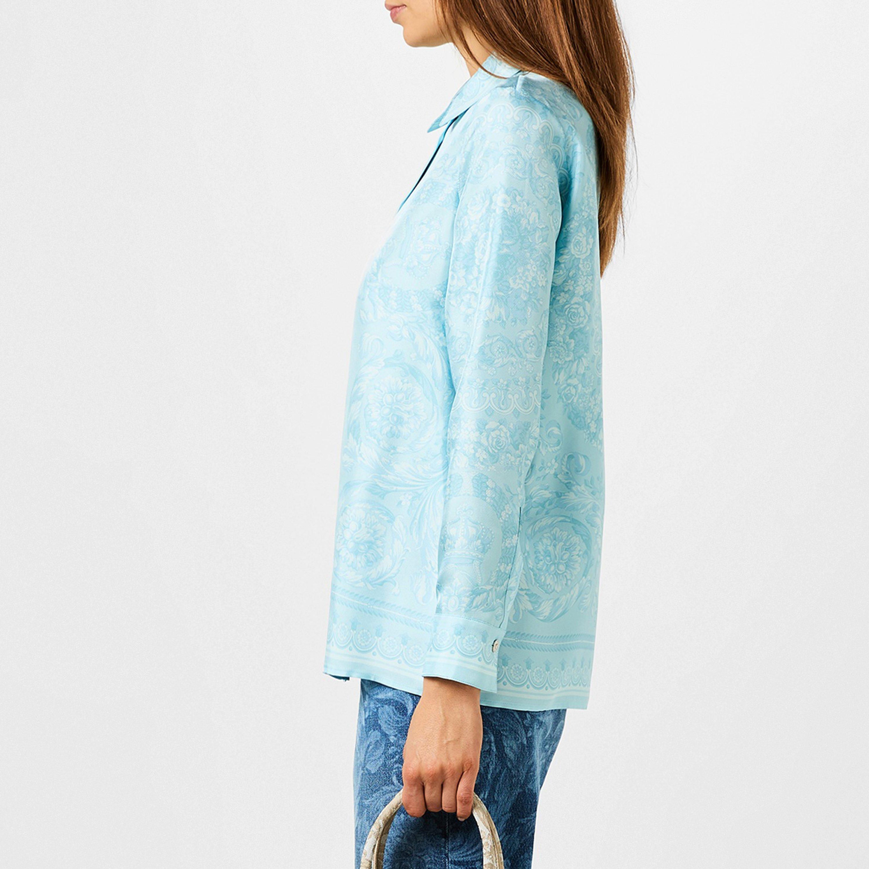 Pale Blue - Versace - Barocco Silk Shirt - 2