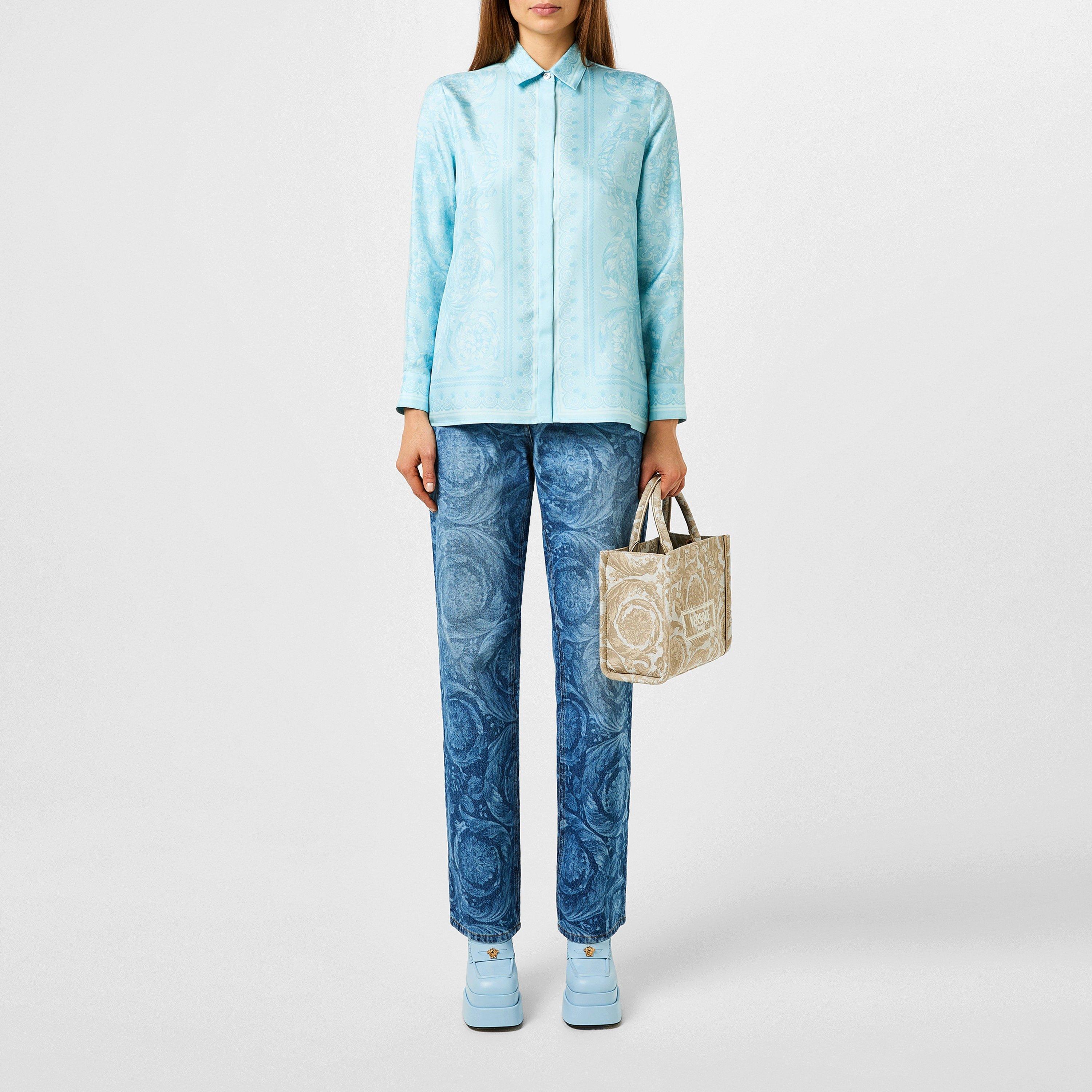 Pale Blue - Versace - Barocco Silk Shirt - 4