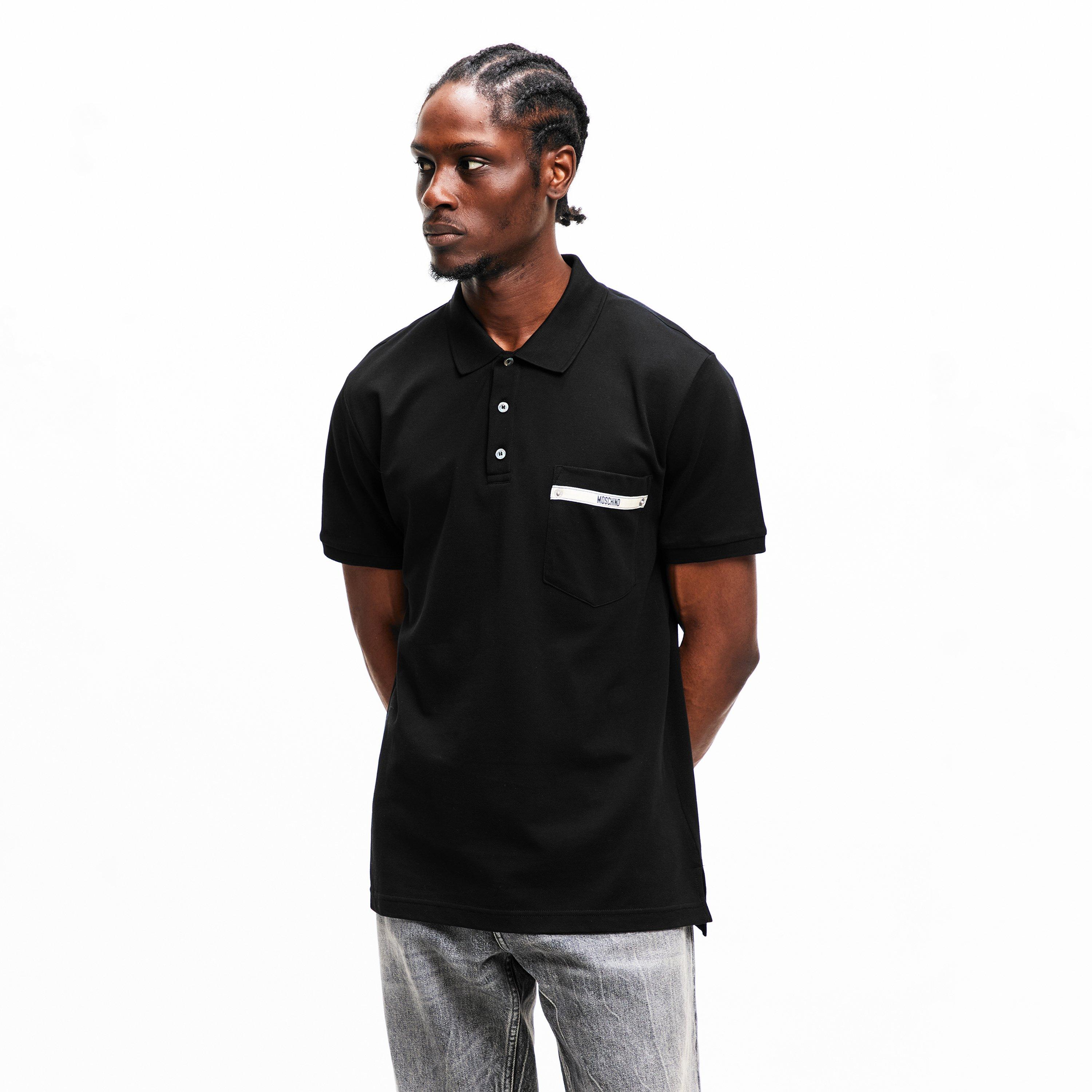 Black - Moschino - Men's Tape Short Sleeve Polo Shirt - 3