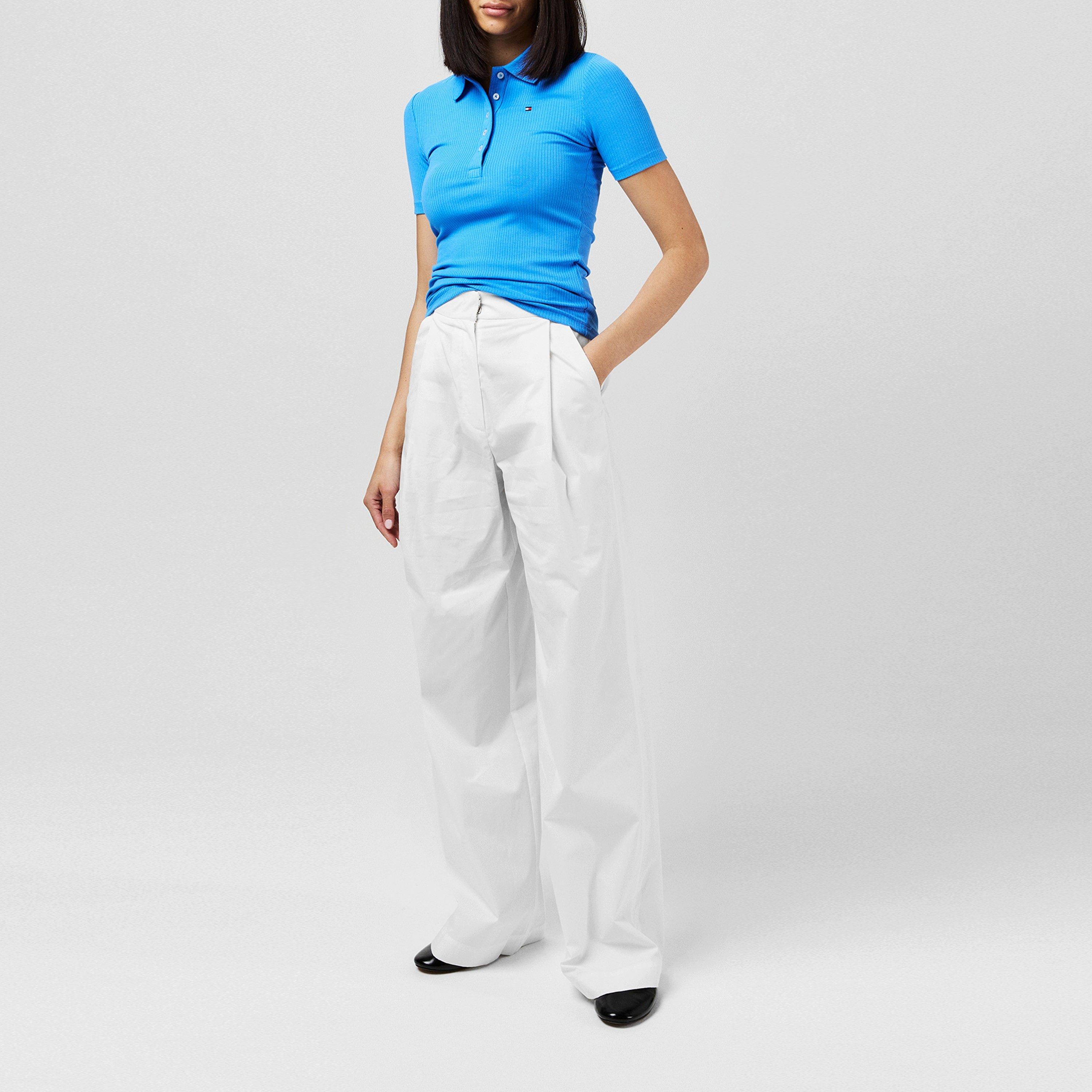 Blue Spell - Tommy Hilfiger - Women's Ribbed Logo Short-Sleeve Polo Shirt - 4