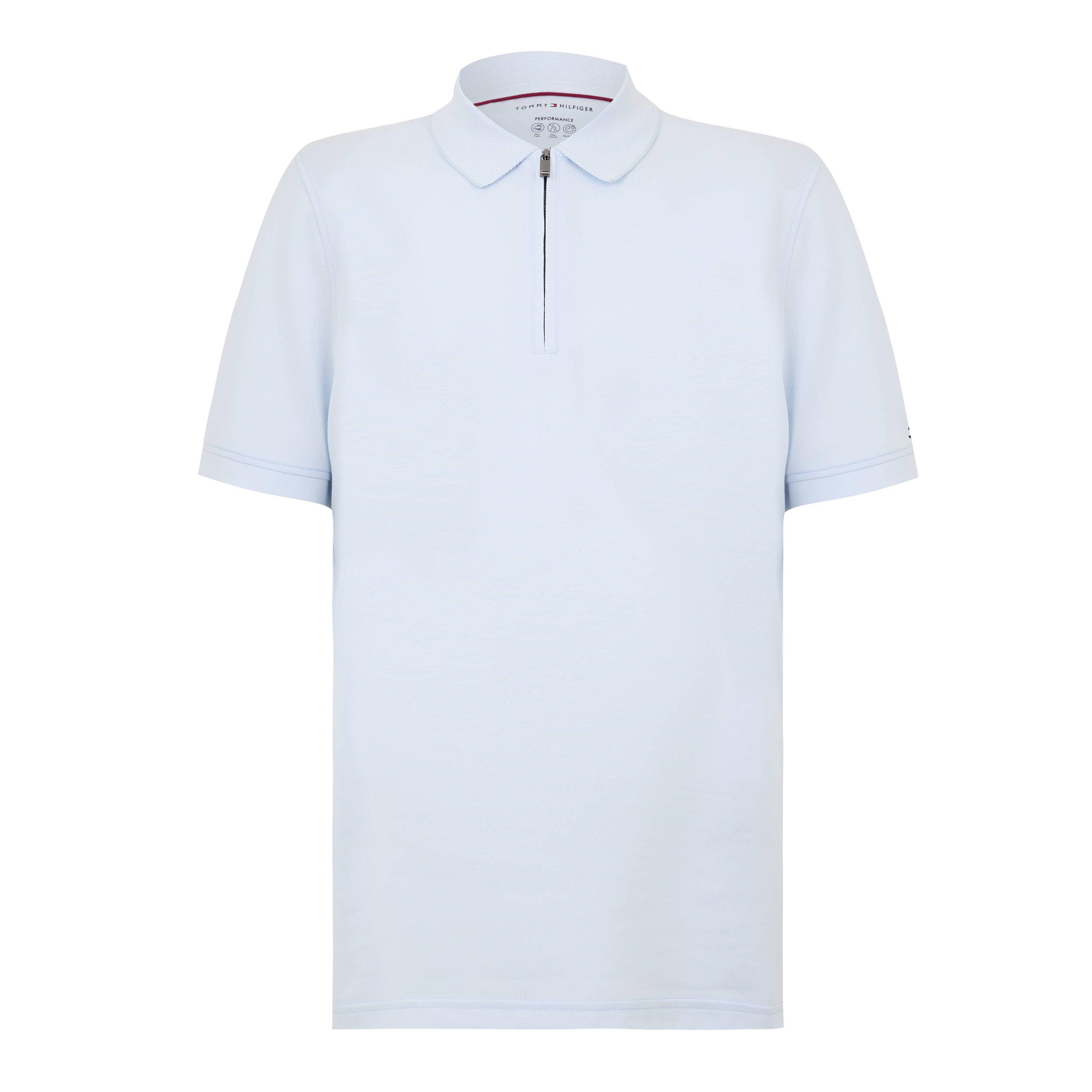 Tommy Hilfiger Men's Dc Zipped Short Sleeve Polo Shirt - Breezy Blu/Wht - L