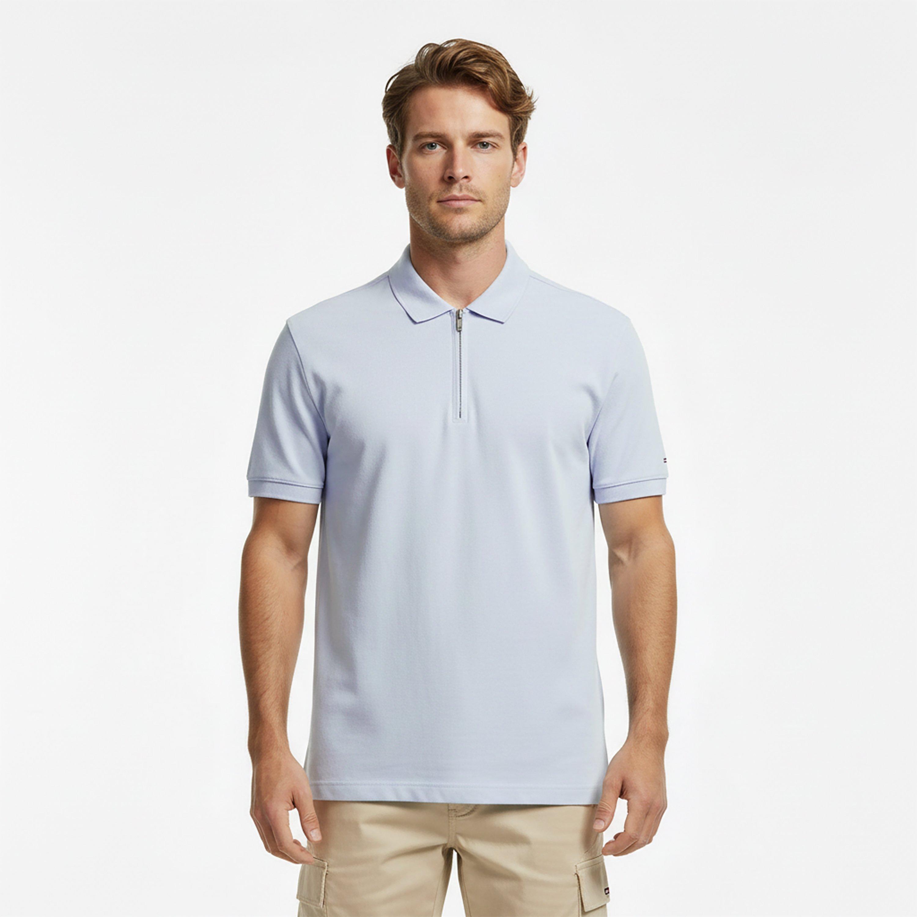 Breezy Blu/Wht - Tommy Hilfiger - Men's DC Zipped Short Sleeve Polo Shirt - 3