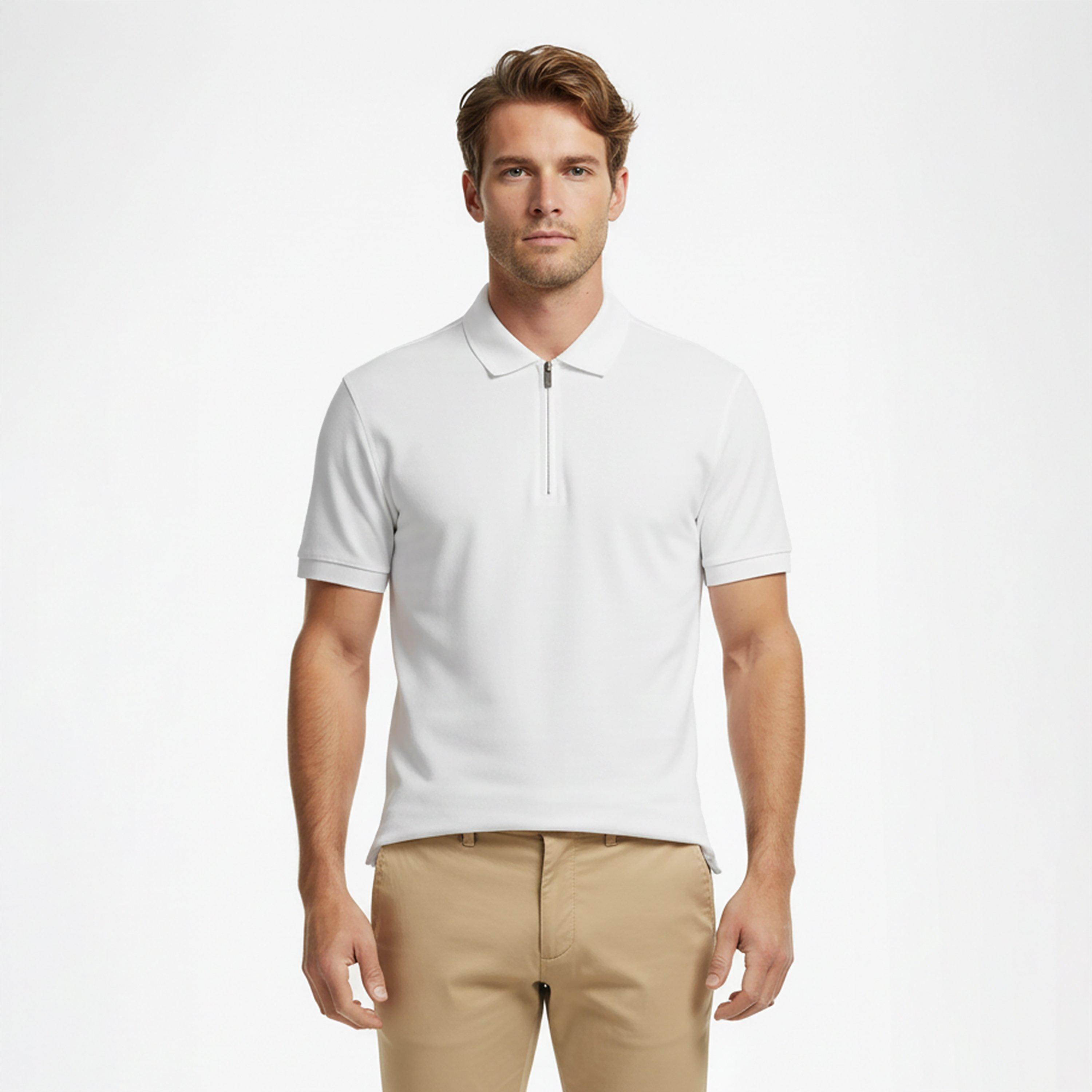 Ivory/White - Tommy Hilfiger - Men's DC Zipped Short Sleeve Polo Shirt - 3