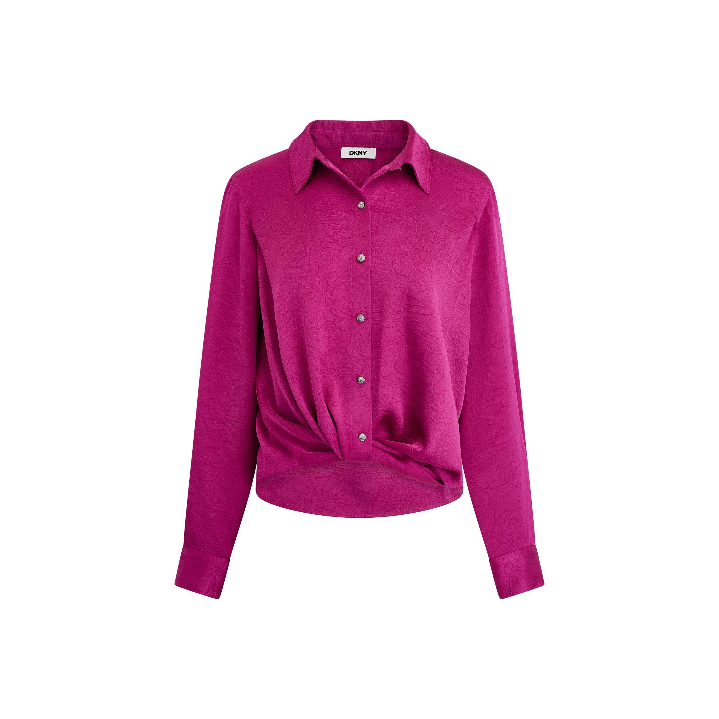Raspberry - DKNY - Women's Twist Crease Long-Sleeve Blouse - 1