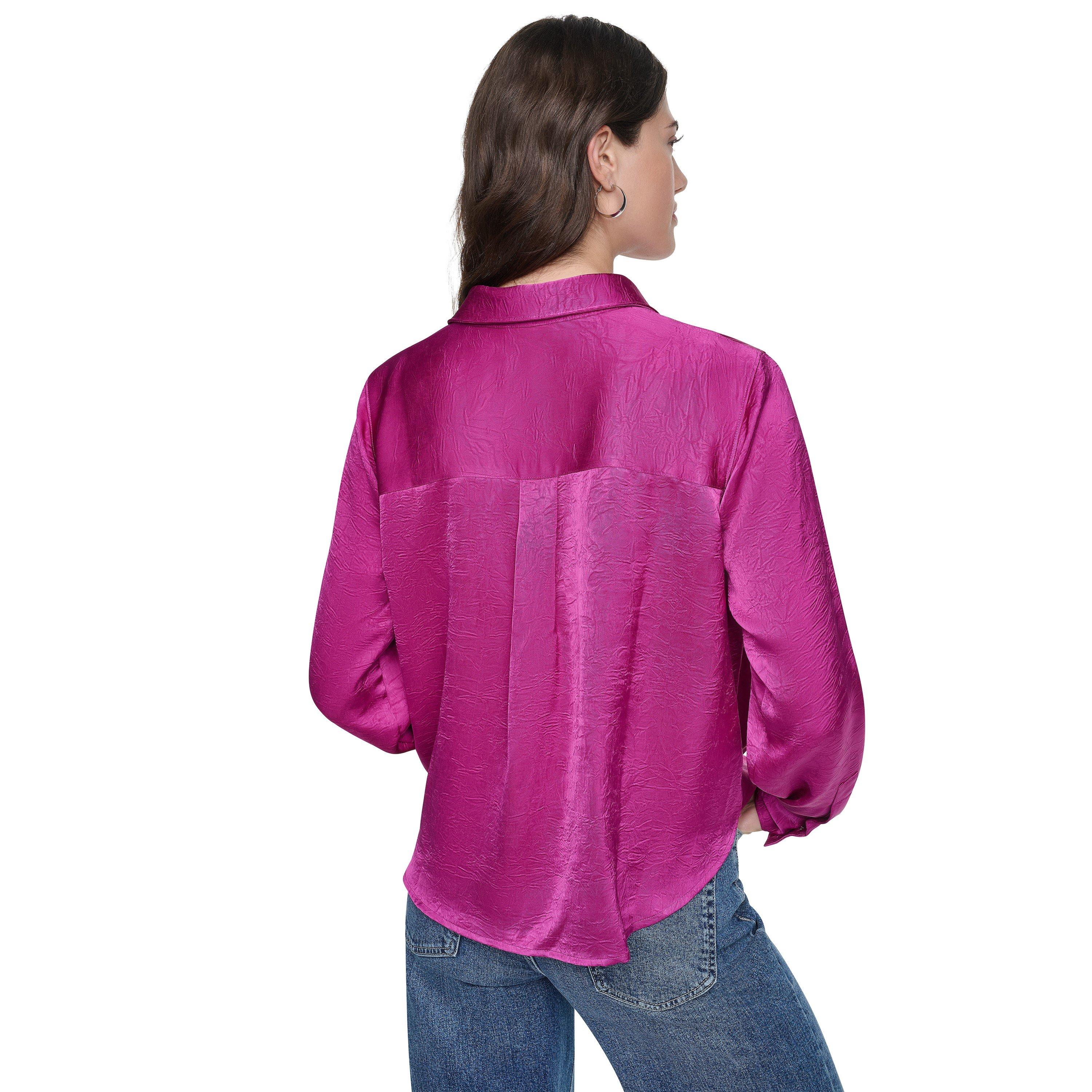 Raspberry - DKNY - Women's Twist Crease Long-Sleeve Blouse - 4