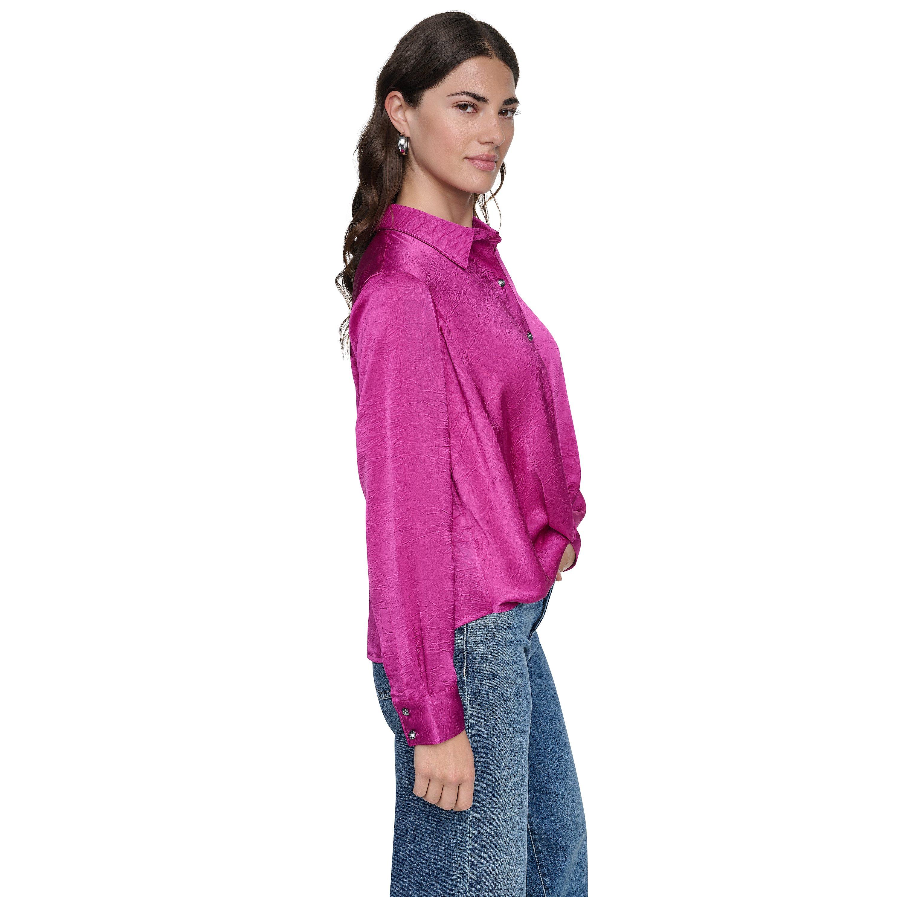 Raspberry - DKNY - Women's Twist Crease Long-Sleeve Blouse - 5