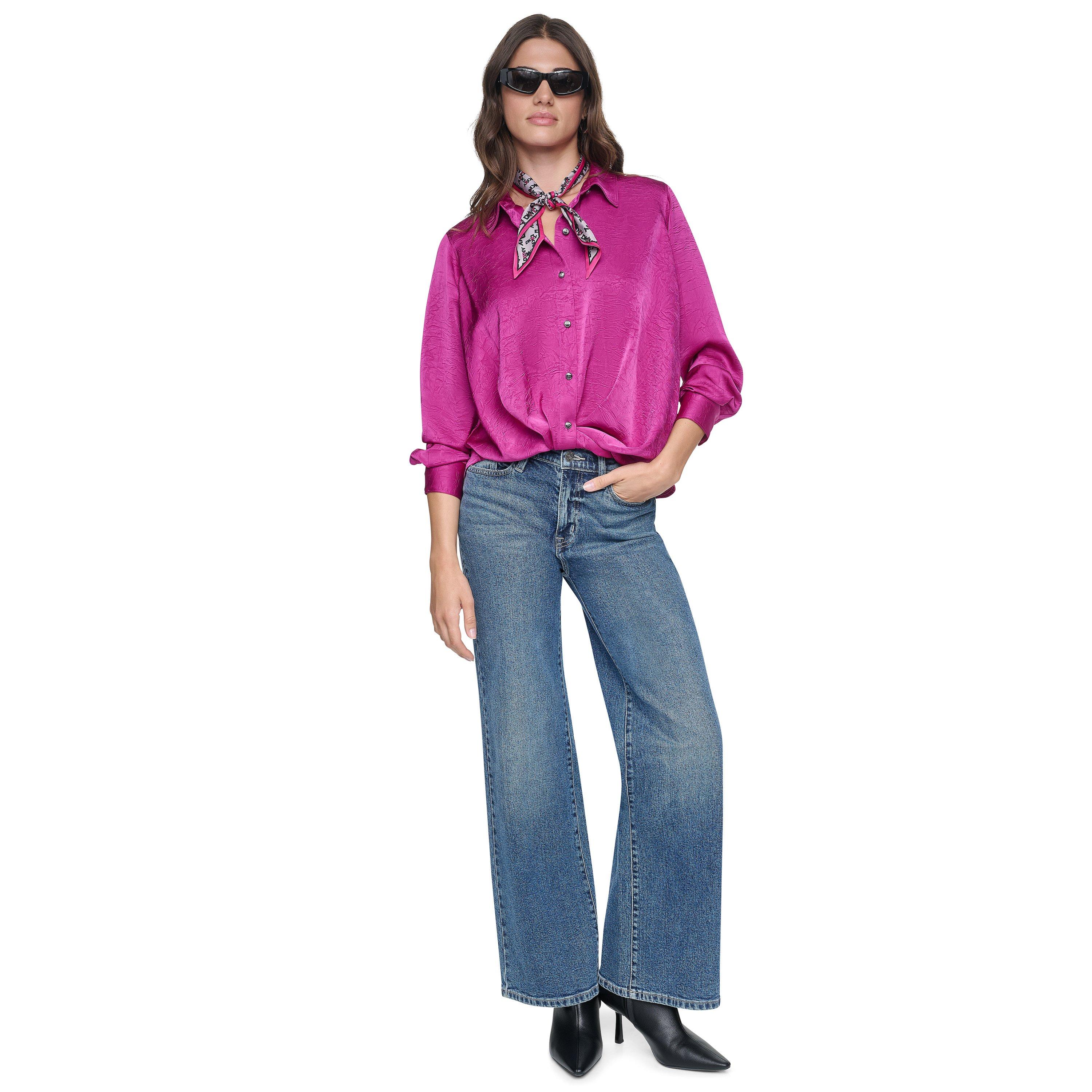 Raspberry - DKNY - Women's Twist Crease Long-Sleeve Blouse - 6