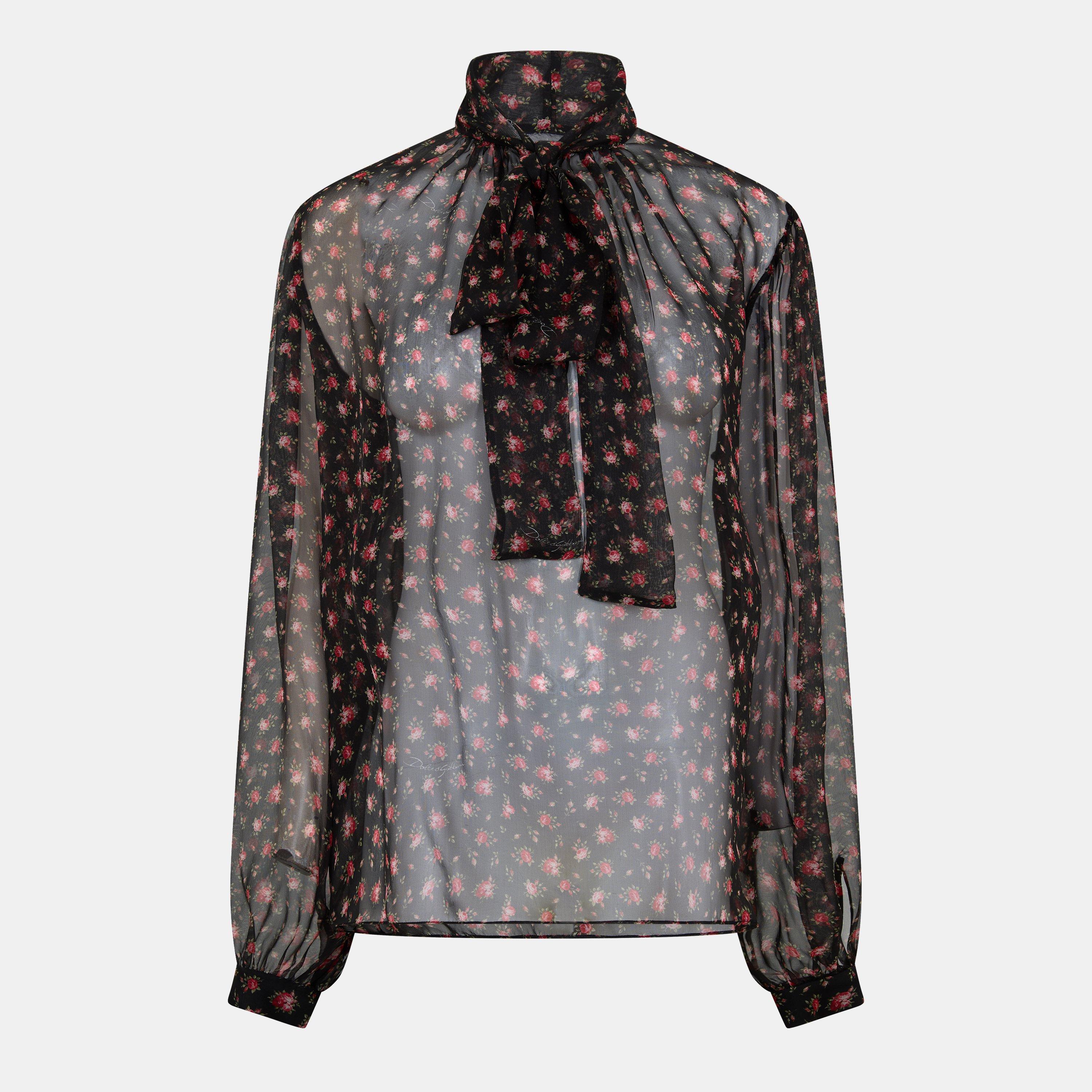 Roselline Nero - Dolce and Gabbana - Women's Tie Long Sleeve Blouse - 1