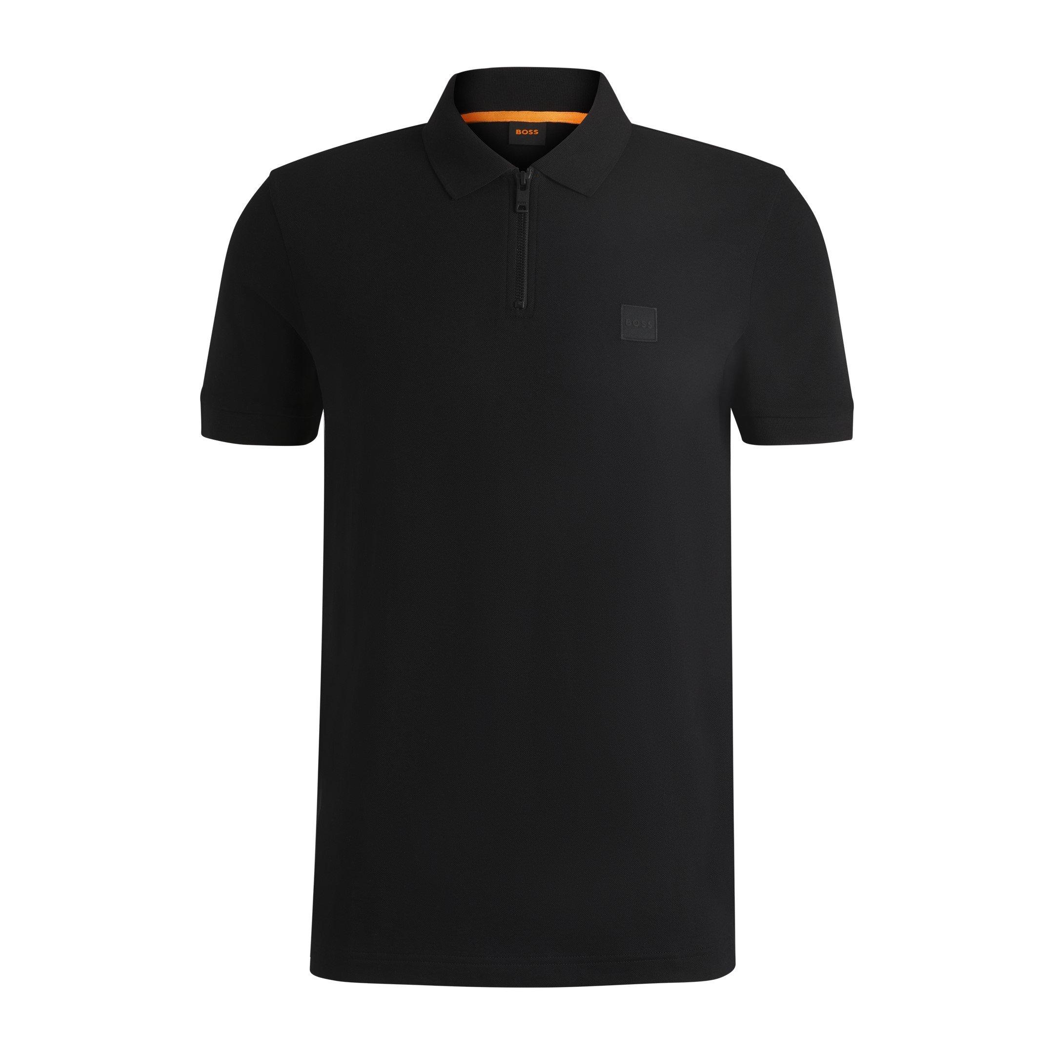 Boss Mens BOSS ORANGE Short Sleeve Quarter Zip Polo Top - Black 001 - XL