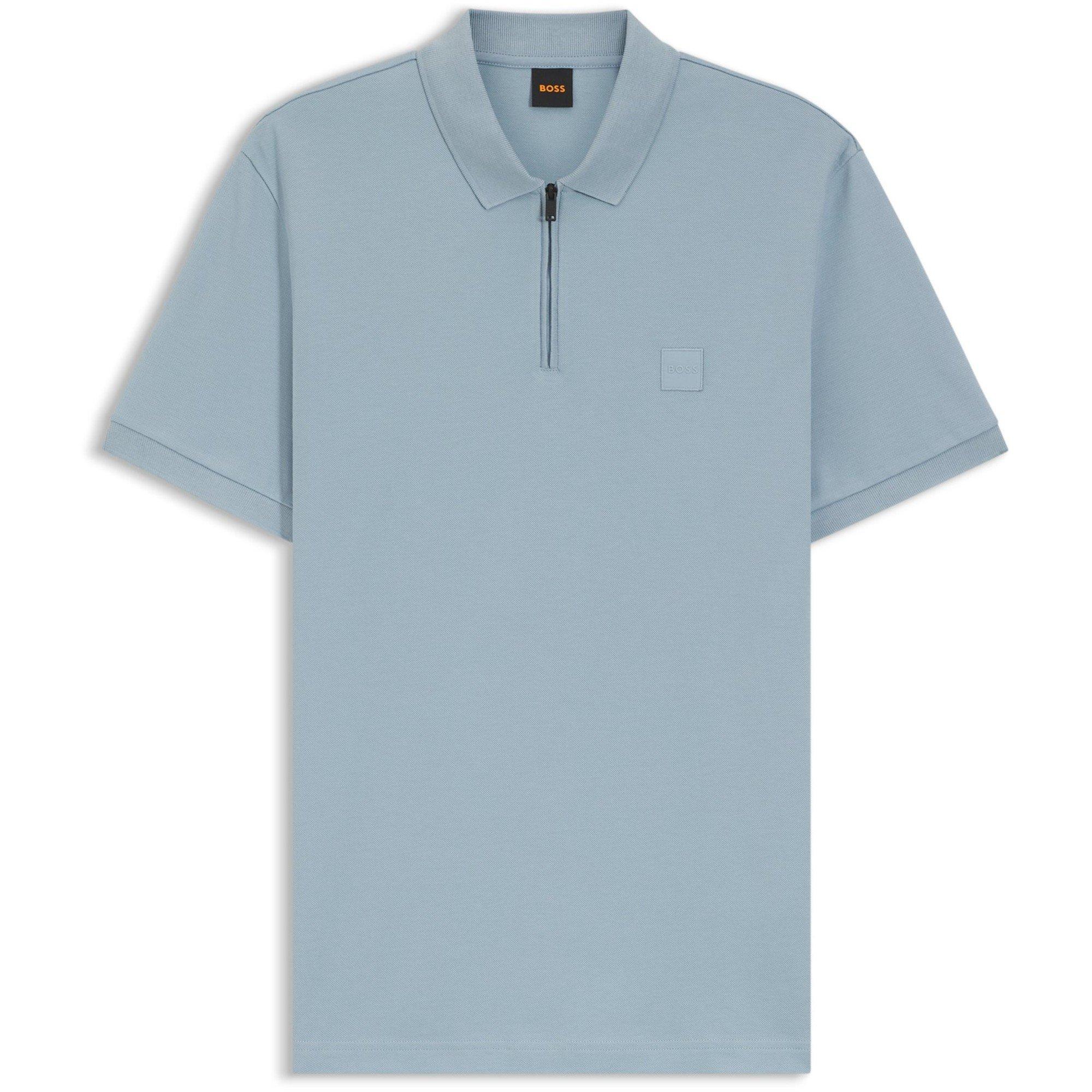 Boss Mens BOSS ORANGE Short Sleeve Quarter Zip Polo Top - Blue 458 - XL