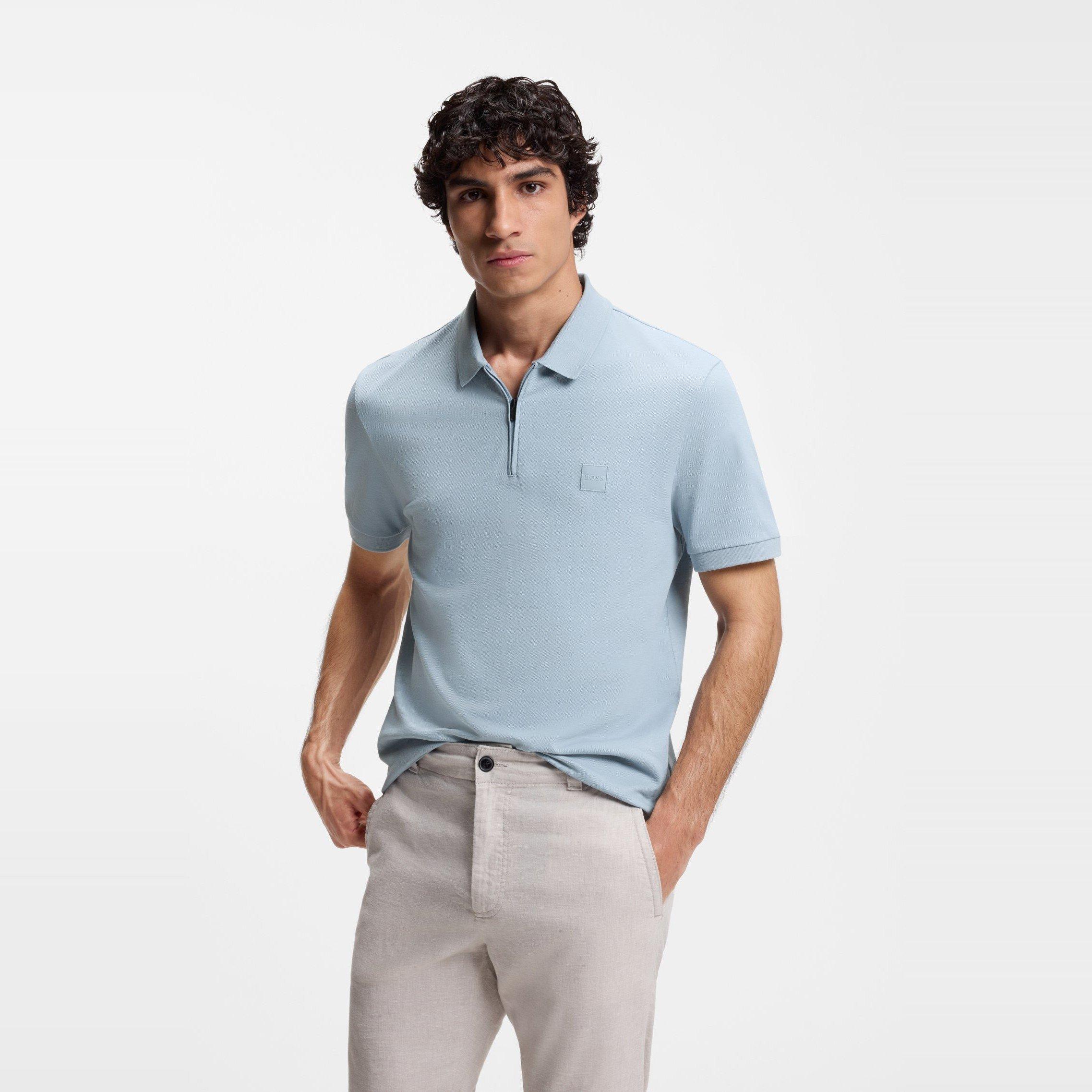 Blue 458 - Boss - Mens BOSS ORANGE Short Sleeve Quarter Zip Polo Top - 2