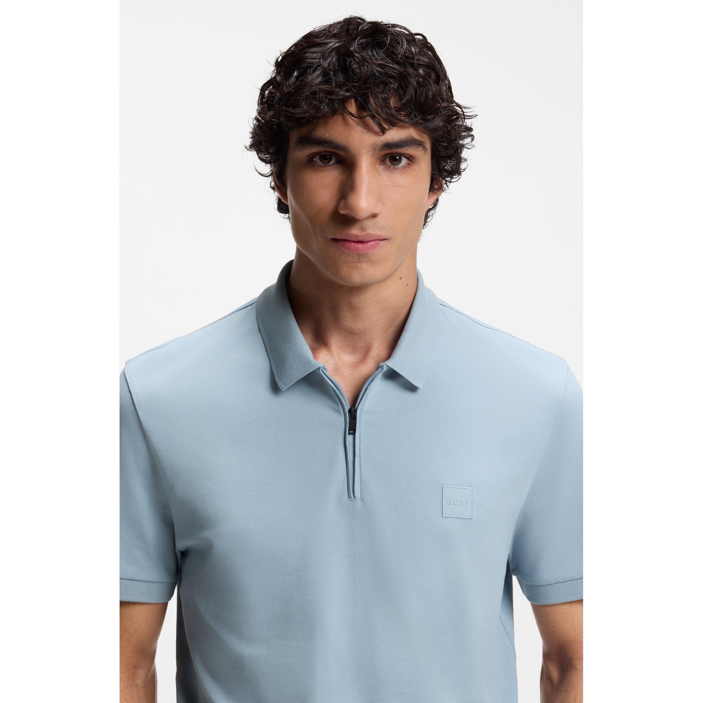 Blue 458 - Boss - Mens BOSS ORANGE Short Sleeve Quarter Zip Polo Top - 4