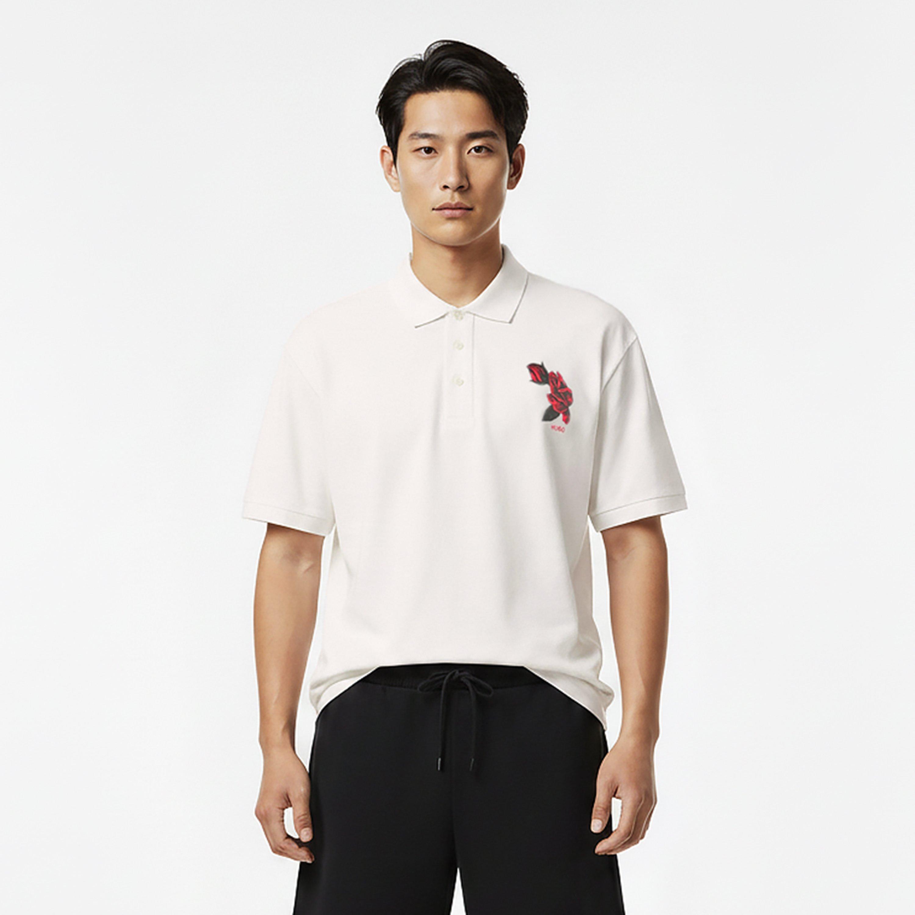 White 102 - Hugo - Mens HUGO Dardigo Short Sleeve Polo Shirt with Artwork Detail - 3