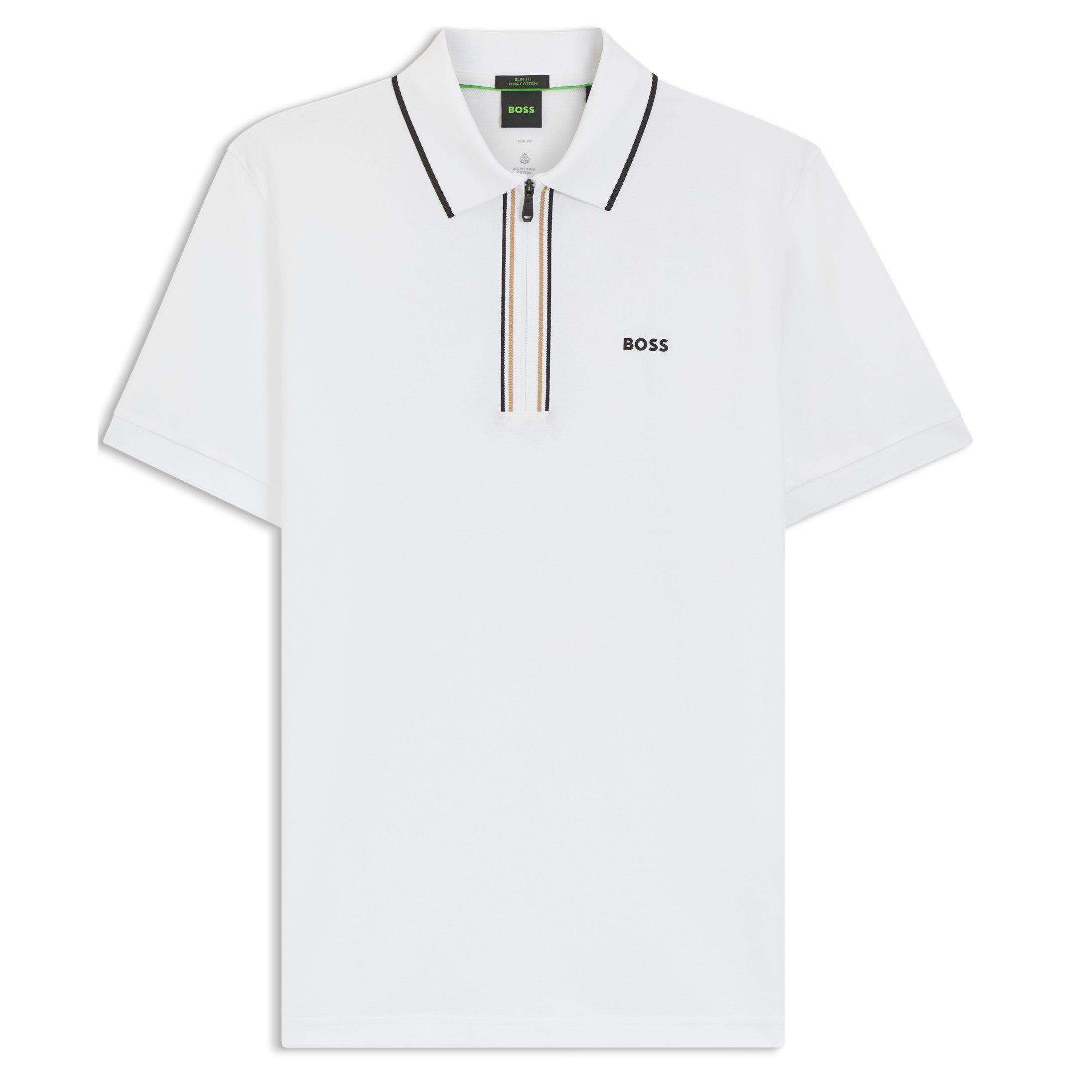 Boss Mens BOSS GREEN Short Sleeve Zip Polo Shirt (Philix) - White 100 - S