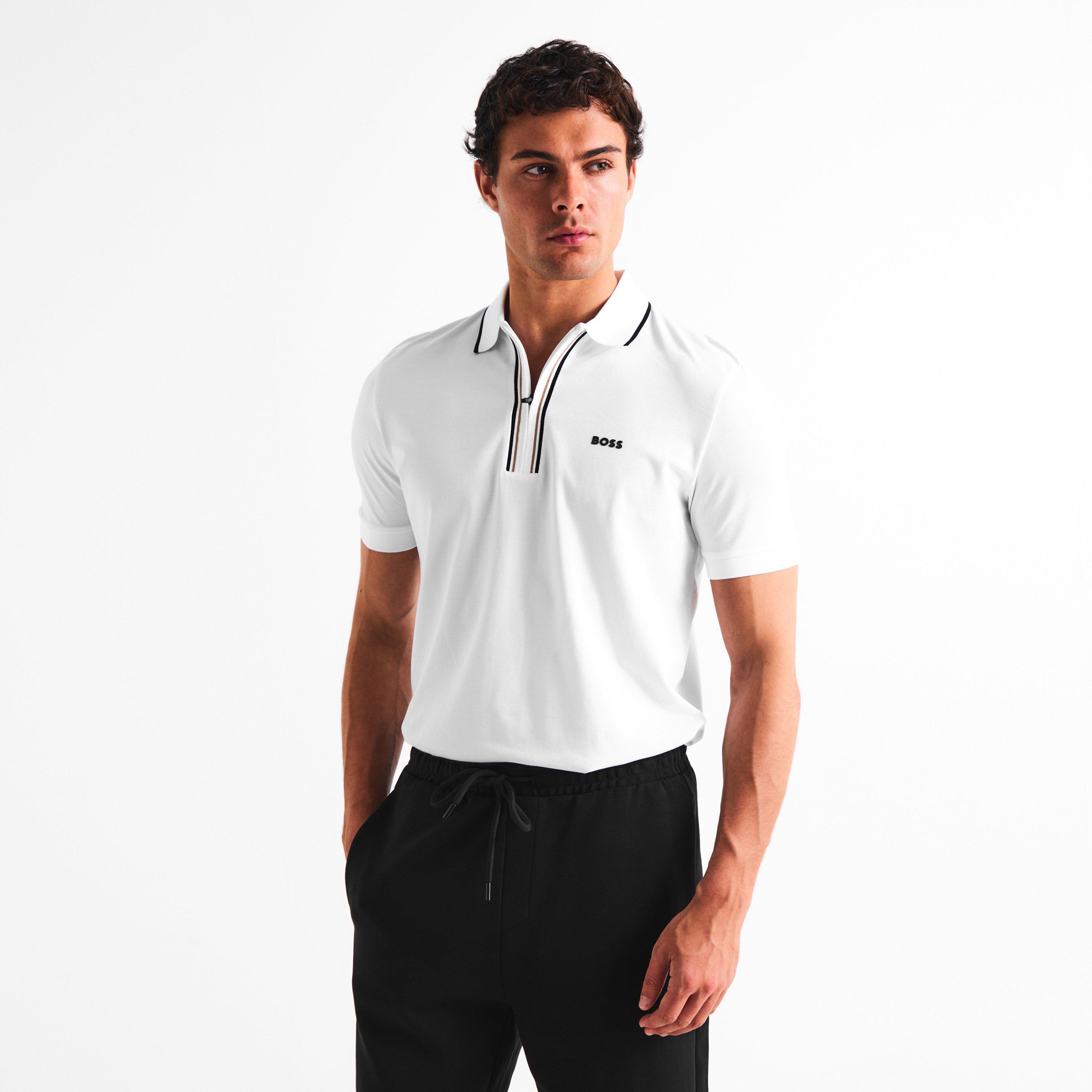 Branco 100 - Boss - Mens BOSS GREEN Short Sleeve Zip Polo Shirt (Philix) - 2