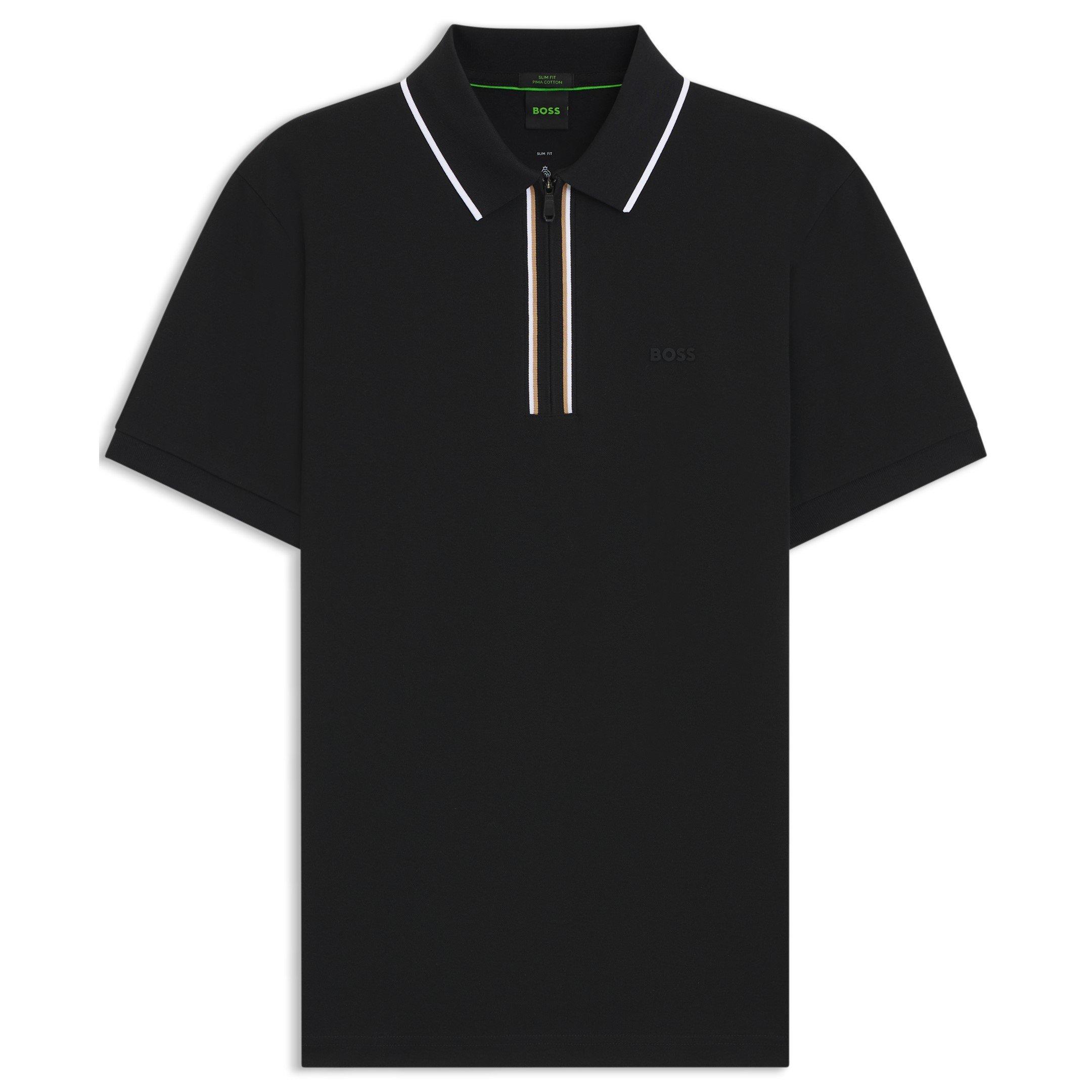 Boss Mens BOSS GREEN Short Sleeve Zip Polo Shirt (Philix) - Black 001 - XL
