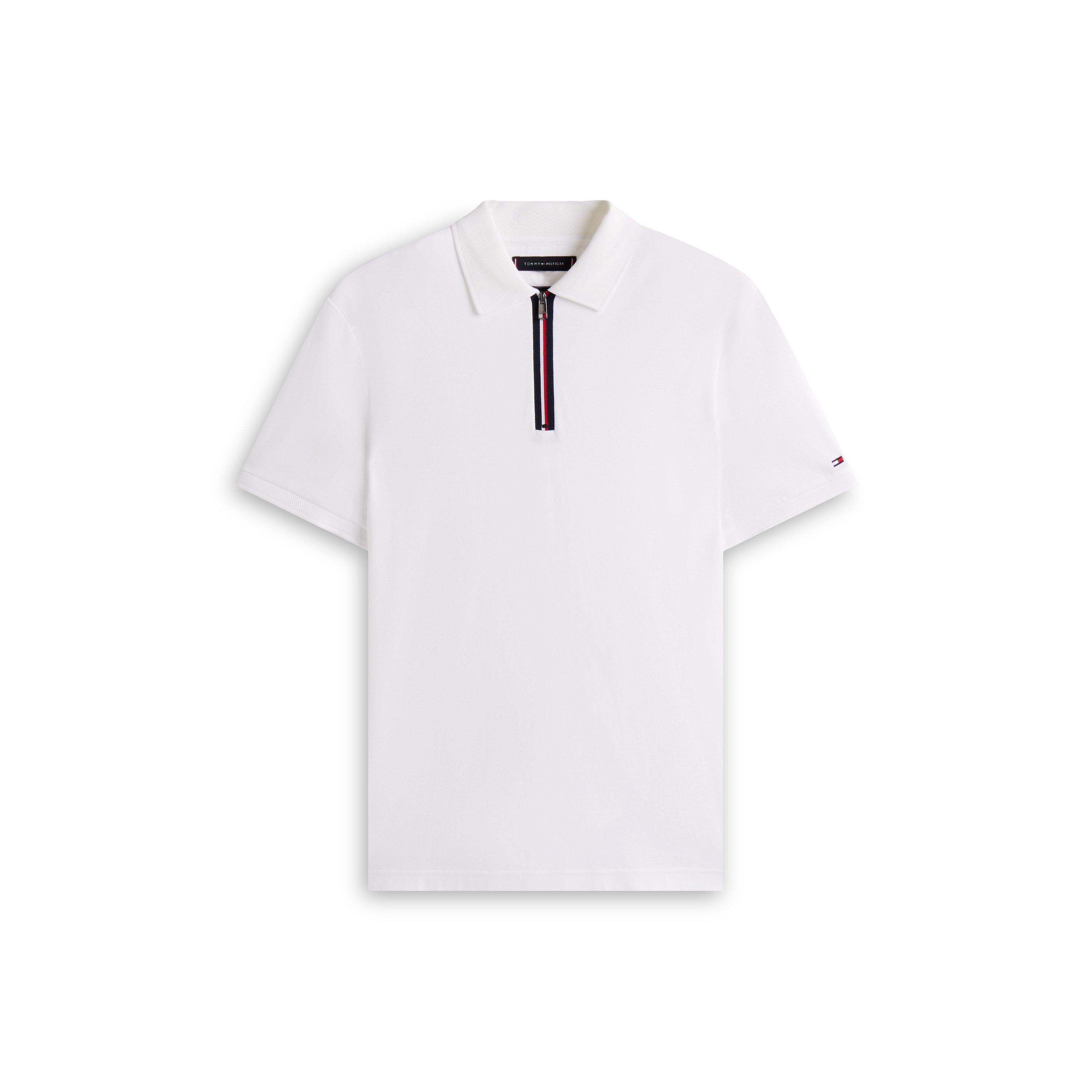 Tommy Hilfiger Signature Zip Placket Polo Shirt - White YBR - Size 2XL