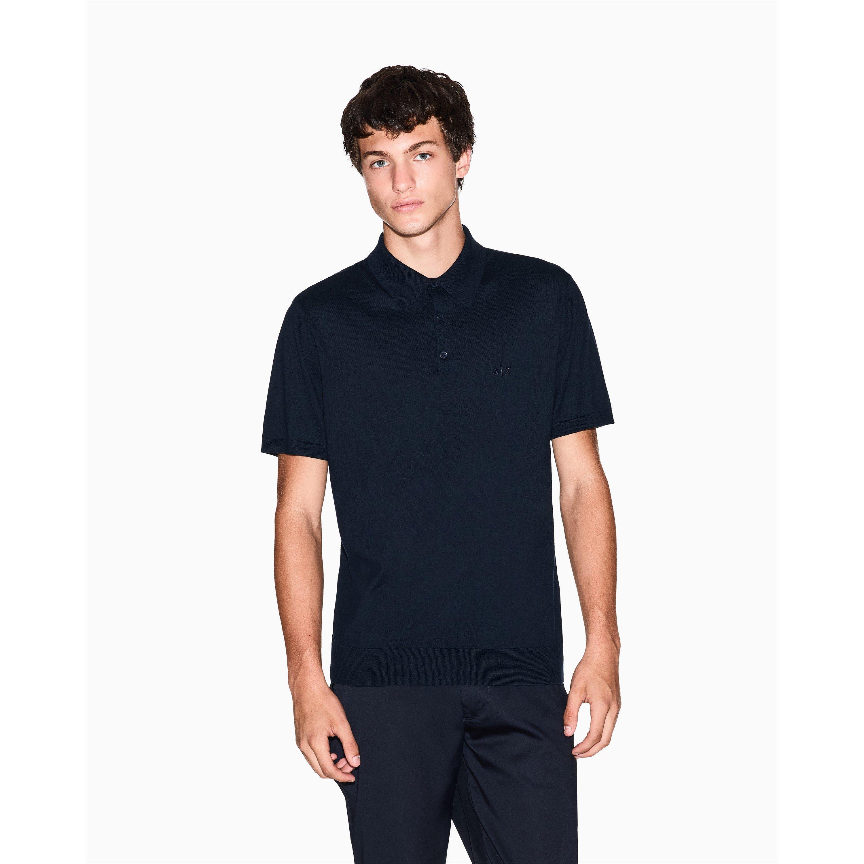 Armani Exchange Men's Navy Knitted Polo Shirt - M