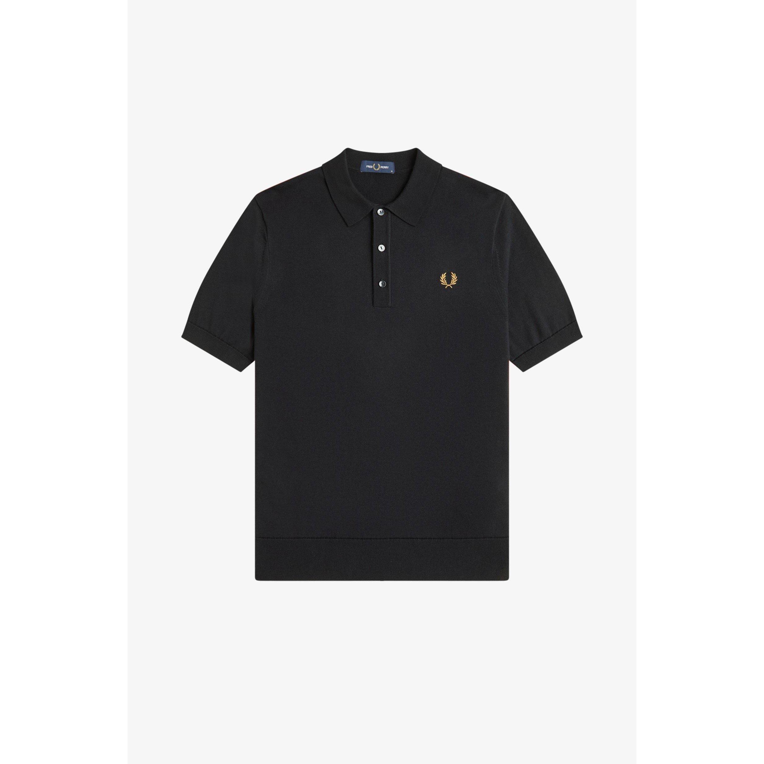 Fred Perry Men's Knitted Short Sleeve Polo Shirt - Blk/Gld 198 - L