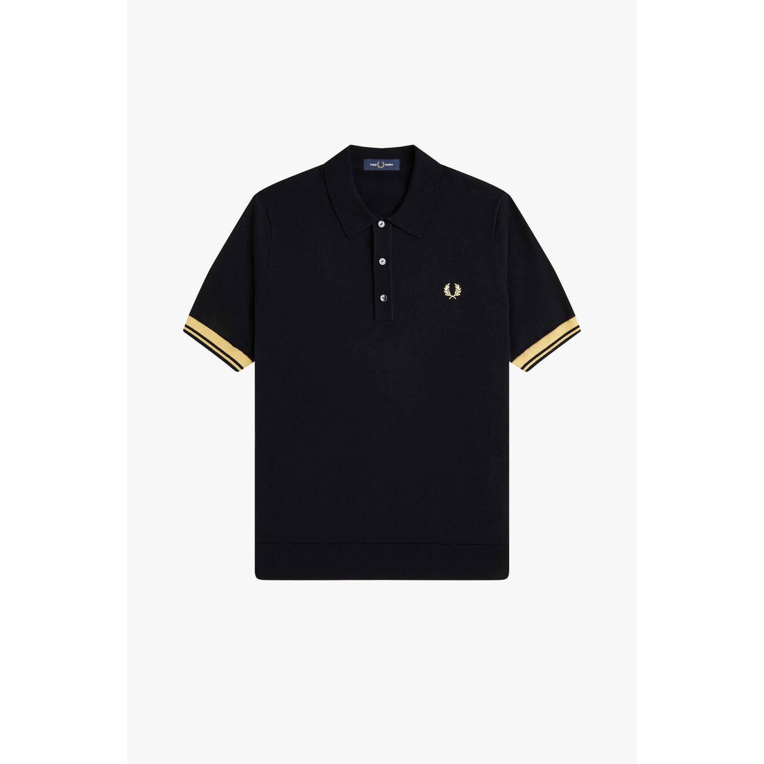 Fred Perry Men's Knitted Cuff Short Sleeve Polo Shirt - Blk/Gld 90A - XL