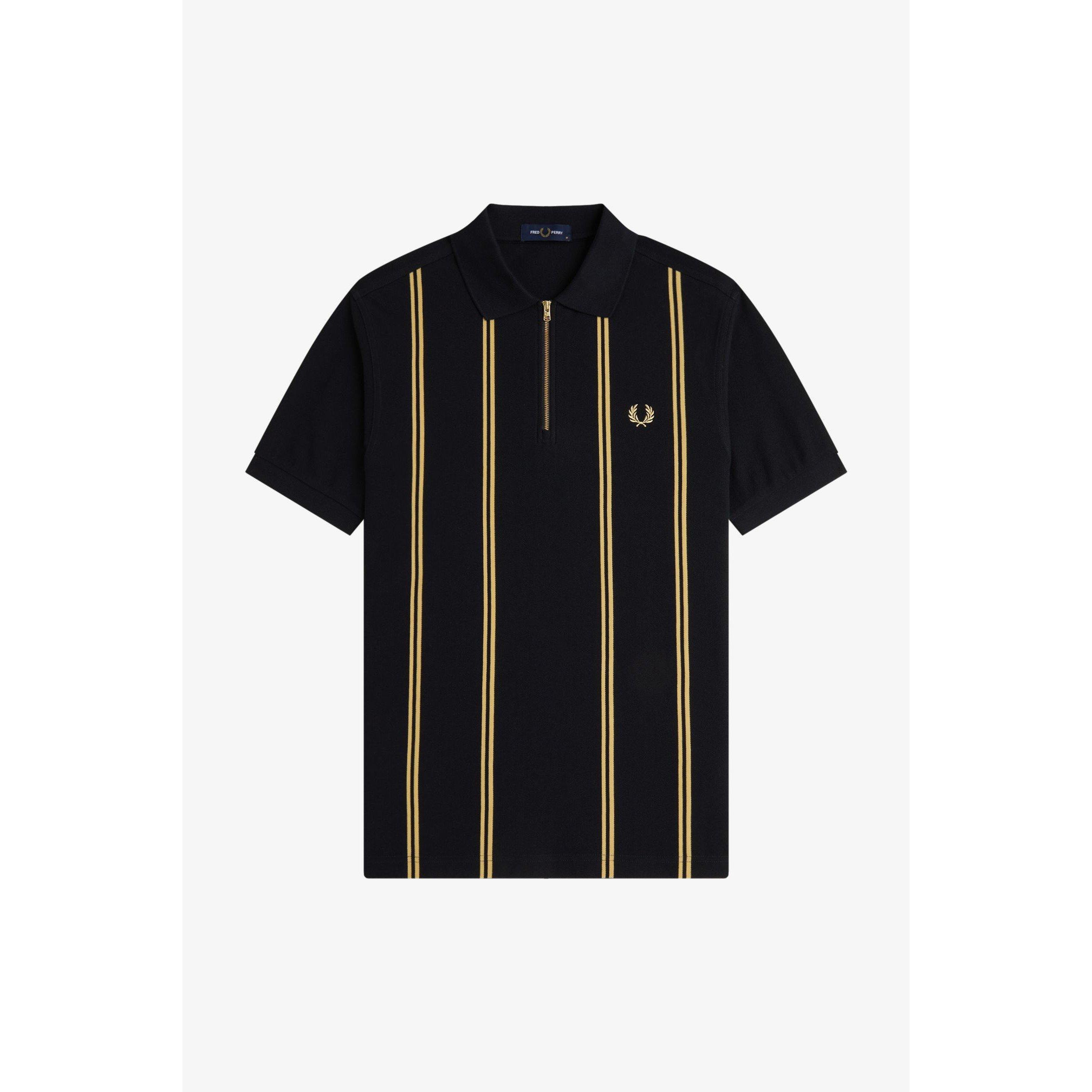 Blk/Gld 90A - Fred Perry - Fred Vert Strp Polo Sn62 - 1