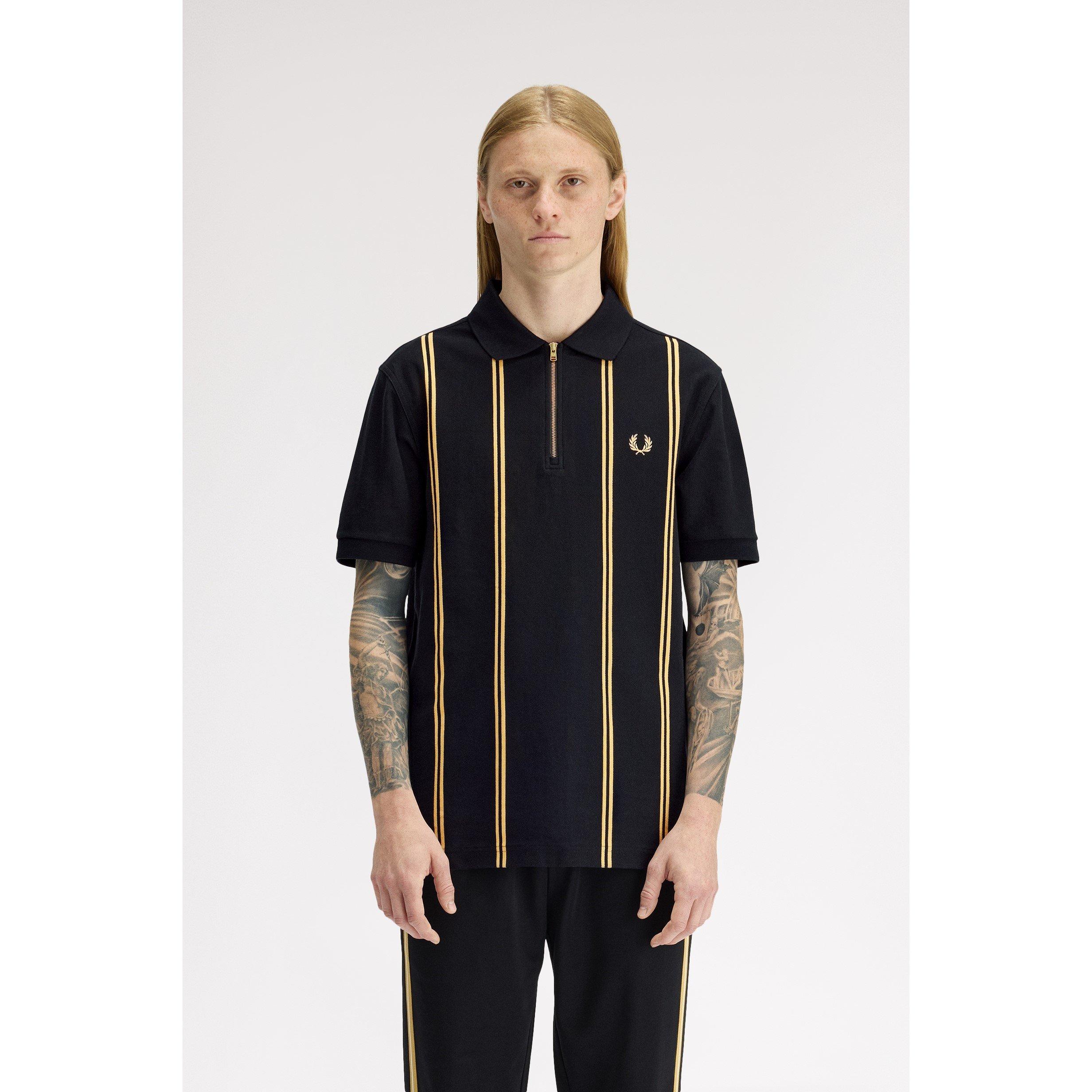 Blk/Gld 90A - Fred Perry - Fred Vert Strp Polo Sn62 - 3