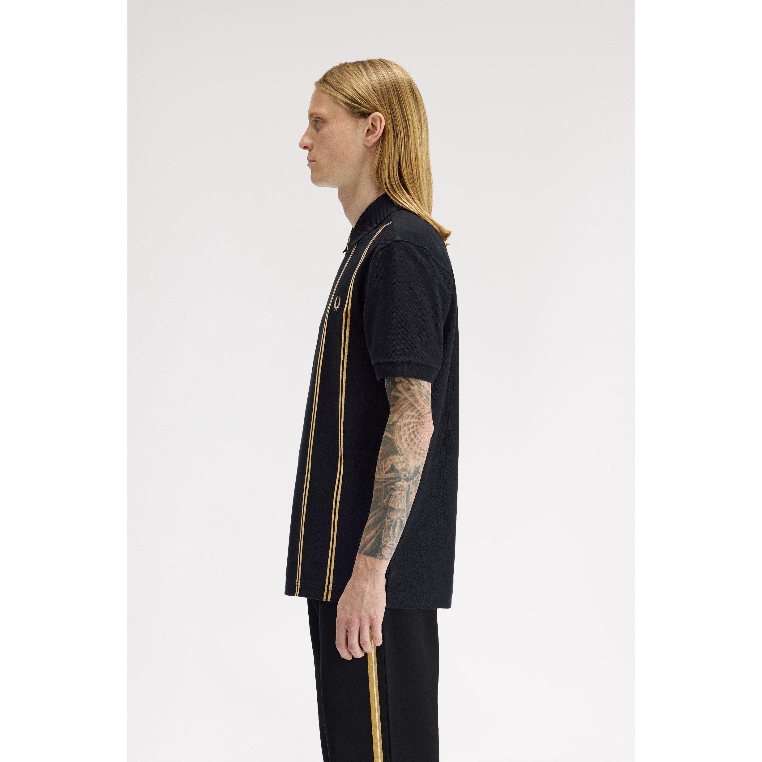 Blk/Gld 90A - Fred Perry - Fred Vert Strp Polo Sn62 - 4