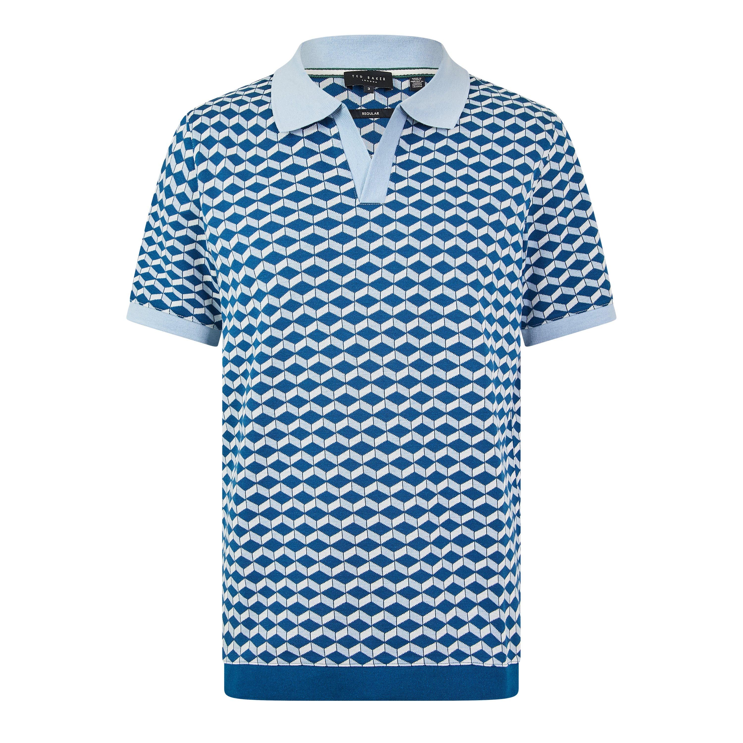 Navy - Ted Baker - Men's Print Short Sleeve Polo Shirt - 1