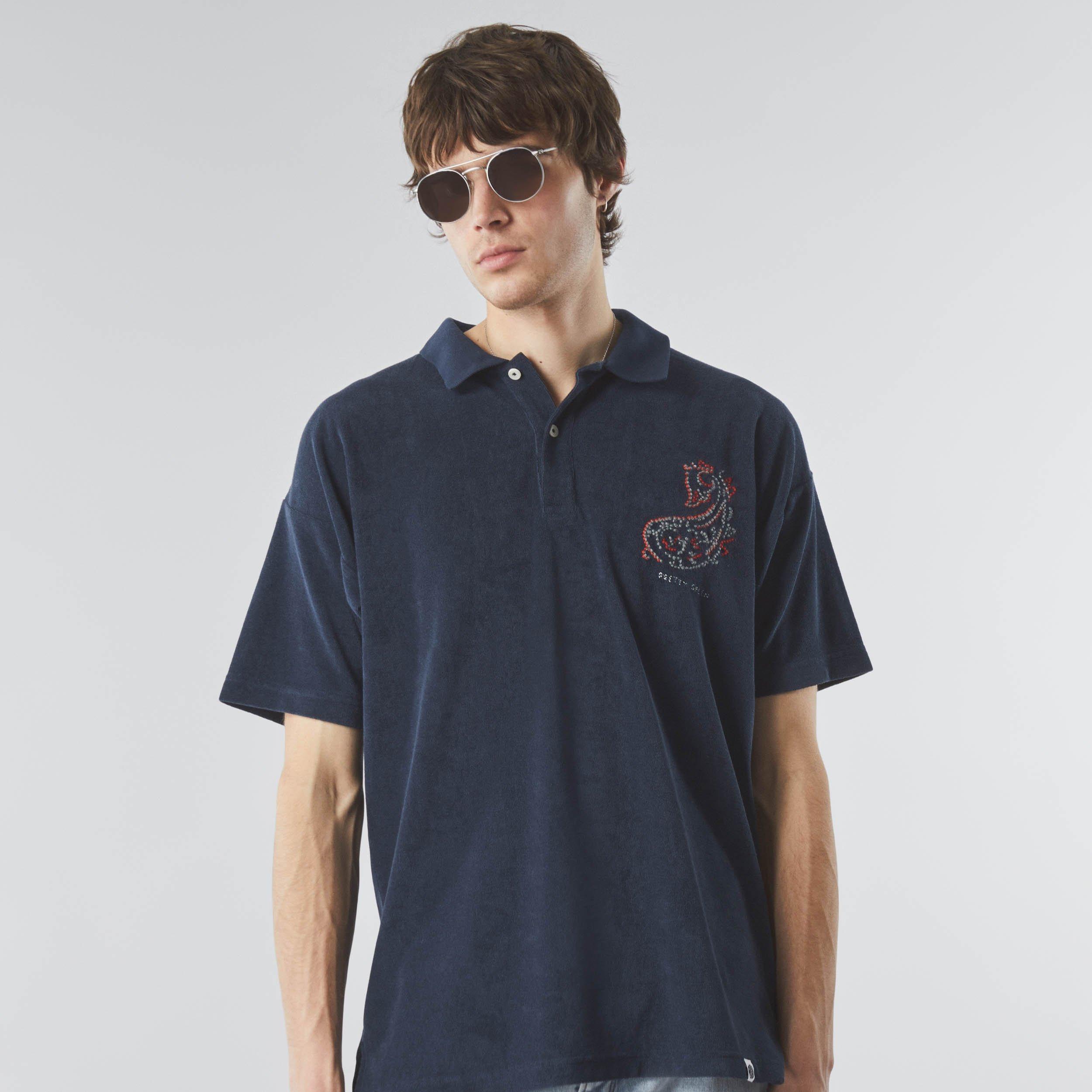 Navy - Pretty Green - Men's Griggs Towelling Short-Sleeve Polo Shirt - 2
