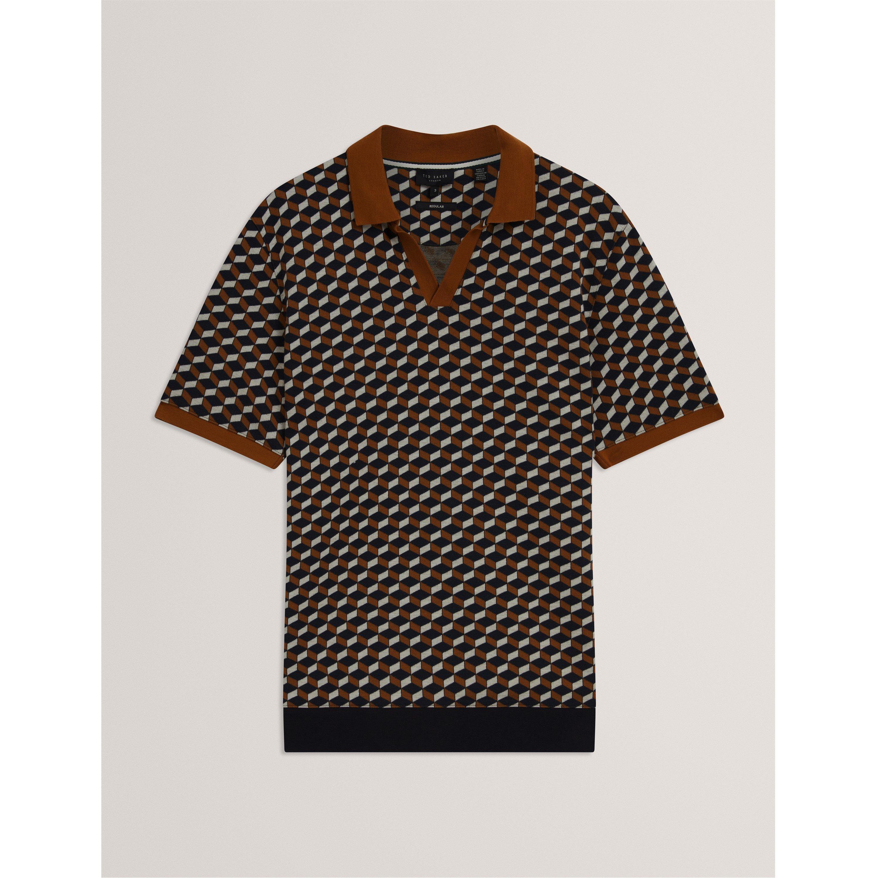 Ted Baker Men's Jacquard Short Sleeve Polo Shirt - Brown-Tan - Size XL (5)